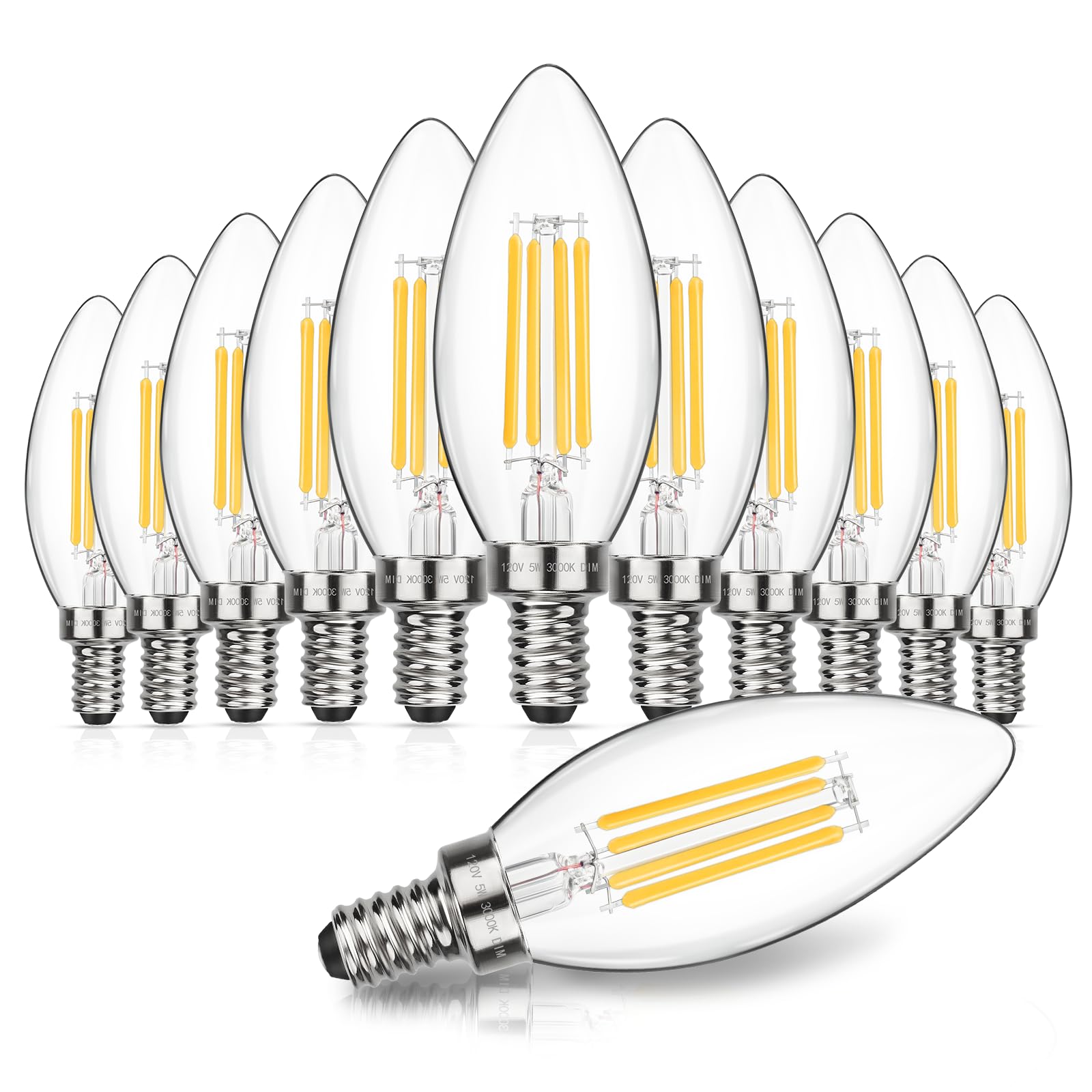 Maxvolador Dimmable E12 Led Candelabra Bulbs 60W Equivalent, Soft White 3000K, 600Lm Chandelier Light Bulb, B11 Led Candle Light