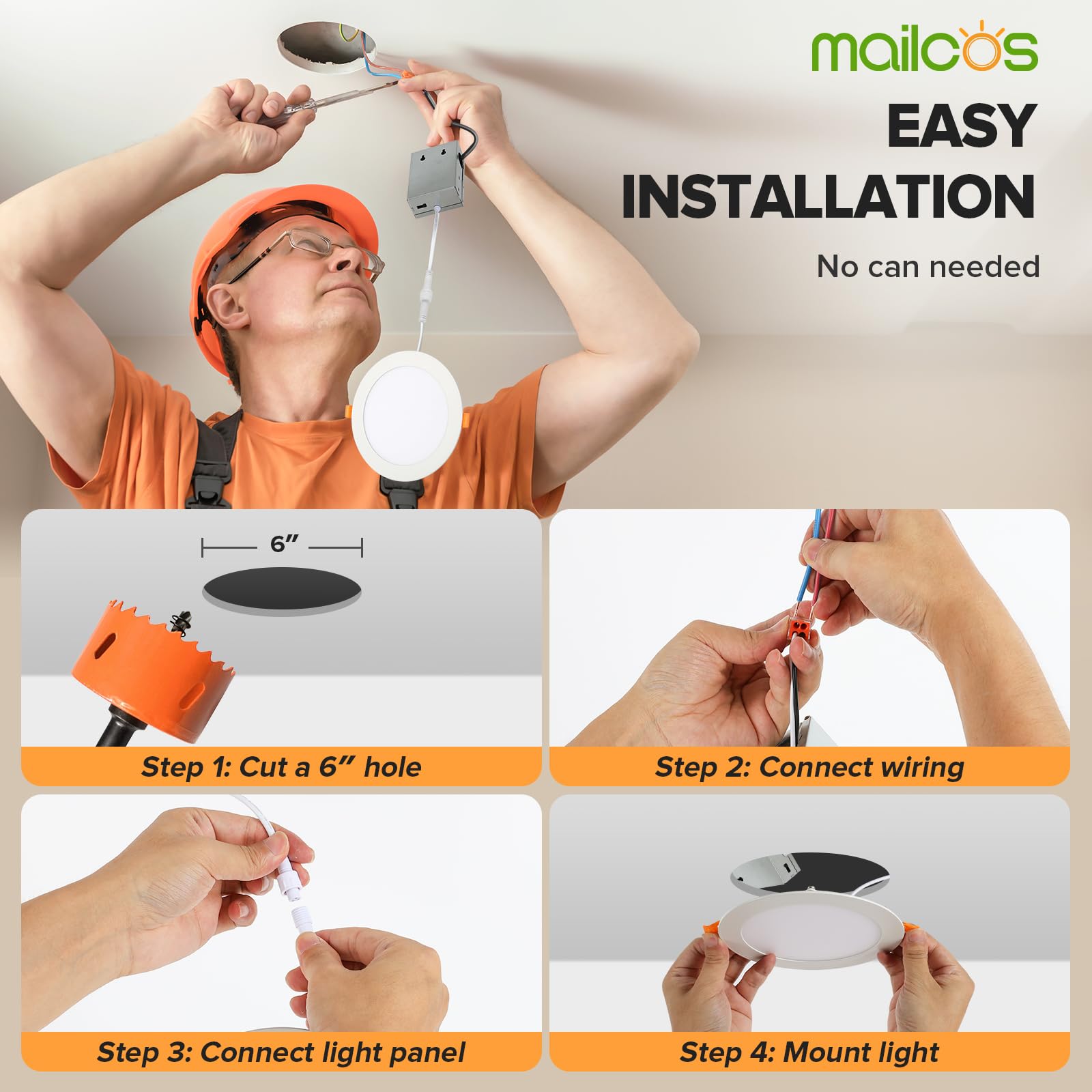 Mailcos 12 Pack 6 Inch 5Cct Ultra-Thin Led Recessed Ceiling Light With Junction Box, 2700K-5000K Selectable, 1050Lm High Brightness, 0%-100% Dimmable Canless Wafer Downlight, 12W 120V, Etl