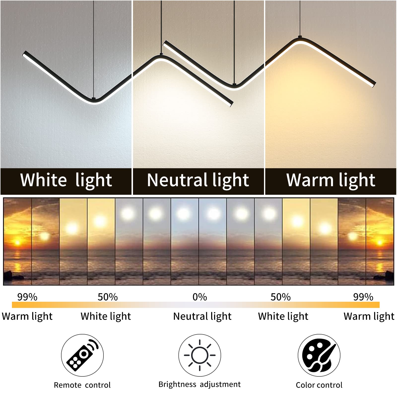 Modern Lightning Shaped Chandelier, Led Pendant Light Fixtures With Remote Control 3000K-6500K Adjustable Color Temperature, Aluminum Island Lighting Lamp For Dining Room, Living Room, Island