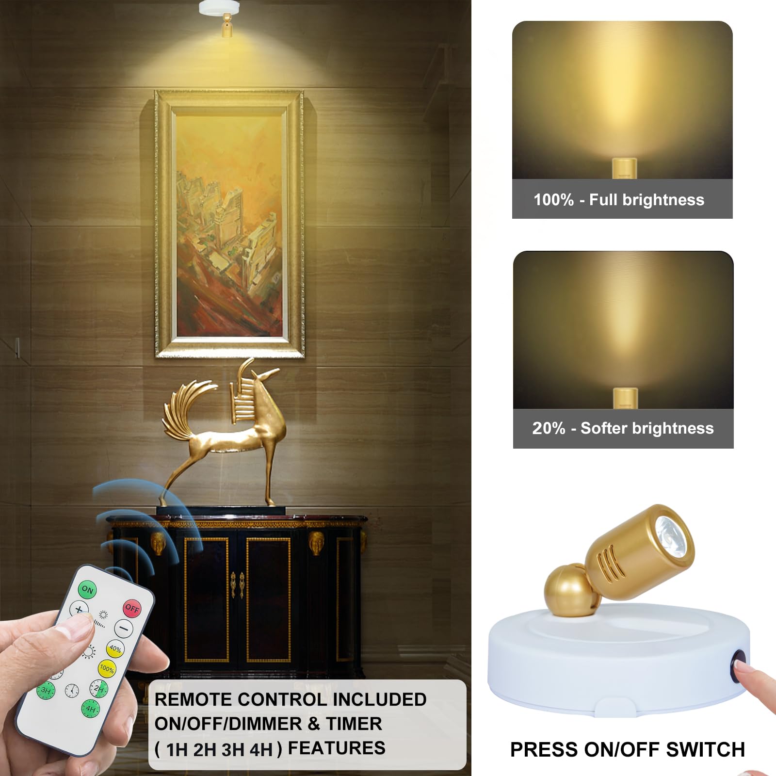 Hamvidne Led Spotlight Indoor, Battery Operated Spotlights With Remote, Up Lights For Plants, Dimmable Tree Spotlight, Picture L