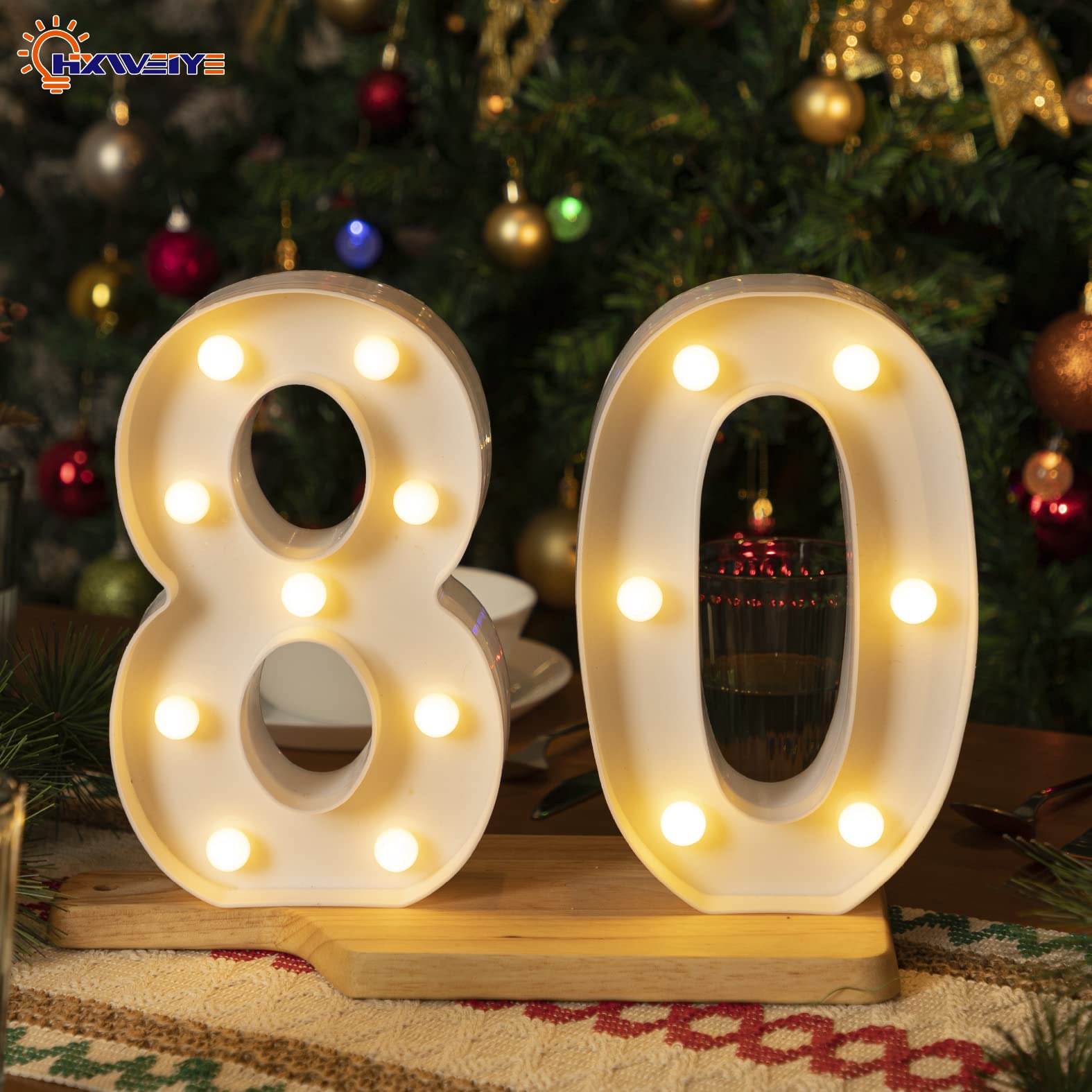 HXWEIYE LED Marquee Number Lights Sign, 26 Letters & 10 Numbers, Warm White, Battery Powered for Party & Christmas Decor
