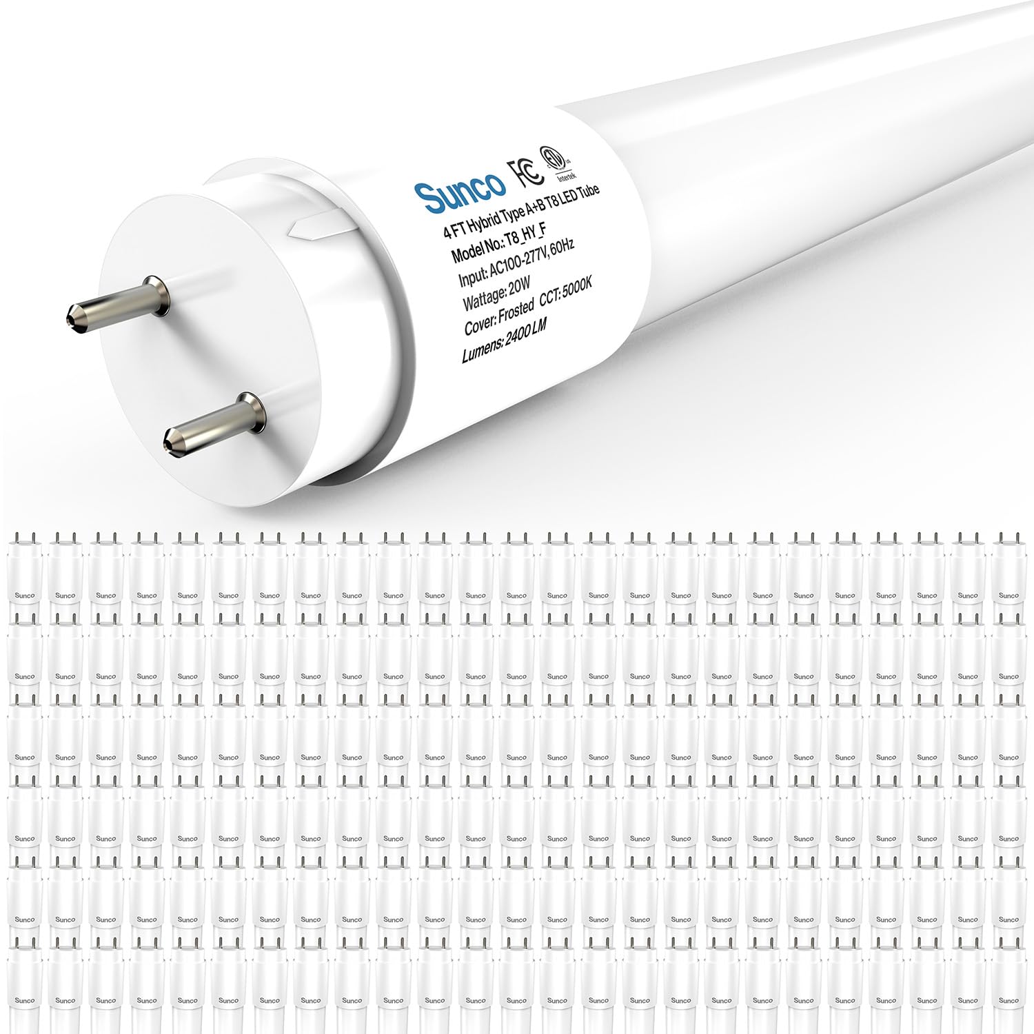 Sunco 150 Pack T8 LED Bulbs 4 Foot, 48 Inch Tube Light Bulbs Fluorescent Replacement, Single or Double Ended Hybrid Type A+B, 24