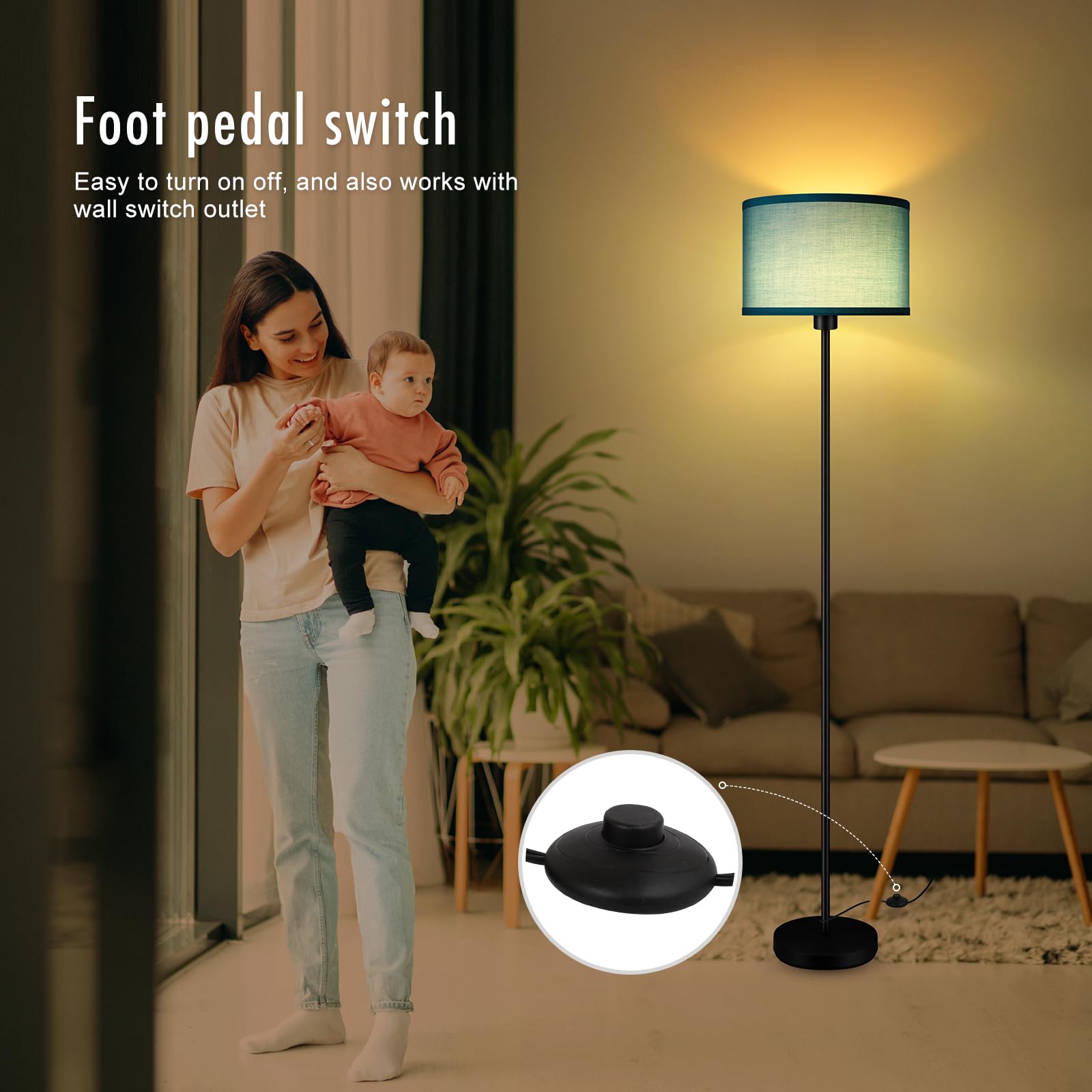 Floor Lamp  Standing Lamp  Modern Floor Lamps With Green Lampshades  Foot Switch  59  Tall  Bright Pole Lamps For Living Room  Bedroom  Office  Nightstand  Kids  Gift  Green Lamp (Without Bulb)