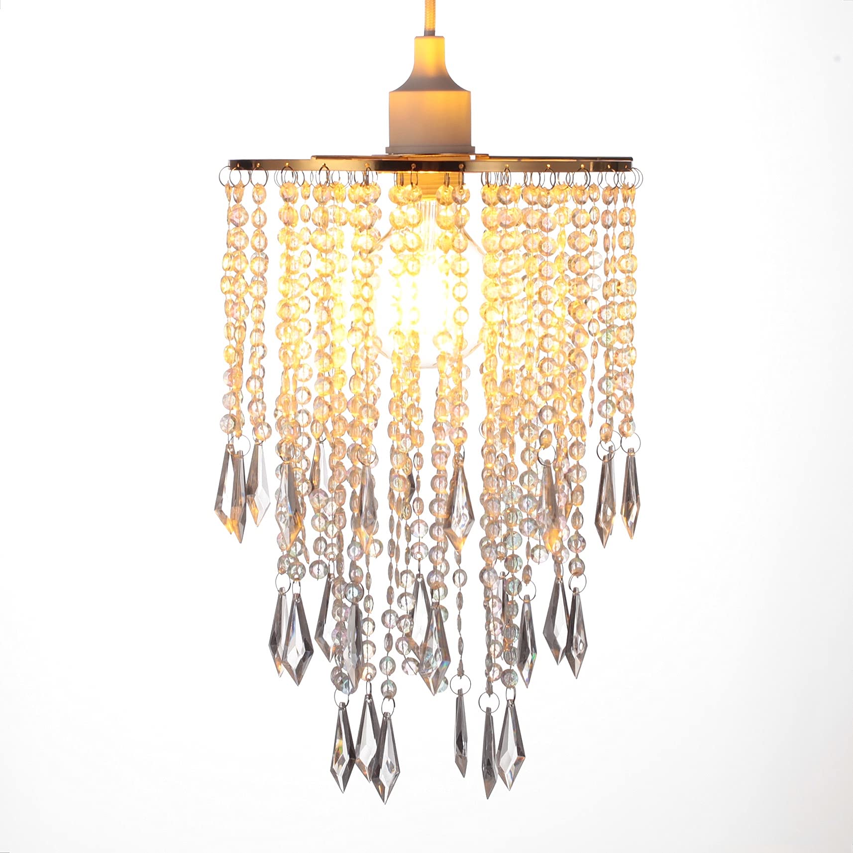 Cioceen Acrylic Chandelier Ceiling Light Shade Beaded Hanging Pendant Lampshade with Gold Frame for Bedroom for Wedding Party H1