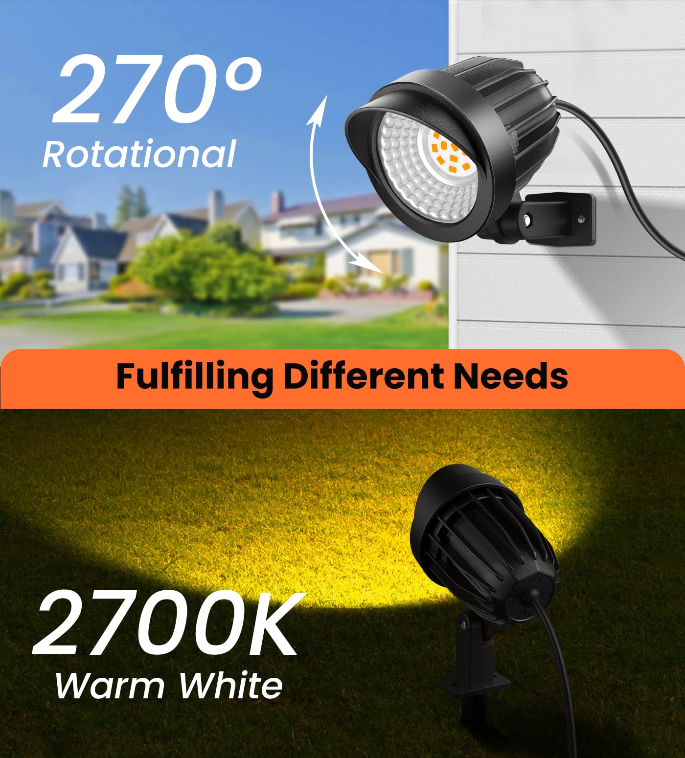 Meikee 7W Led Landscape Lights, 12V/24V Low Voltage Landscape Lighting With Connectors Ip66 Outdoor Spotlights Warm White Garden