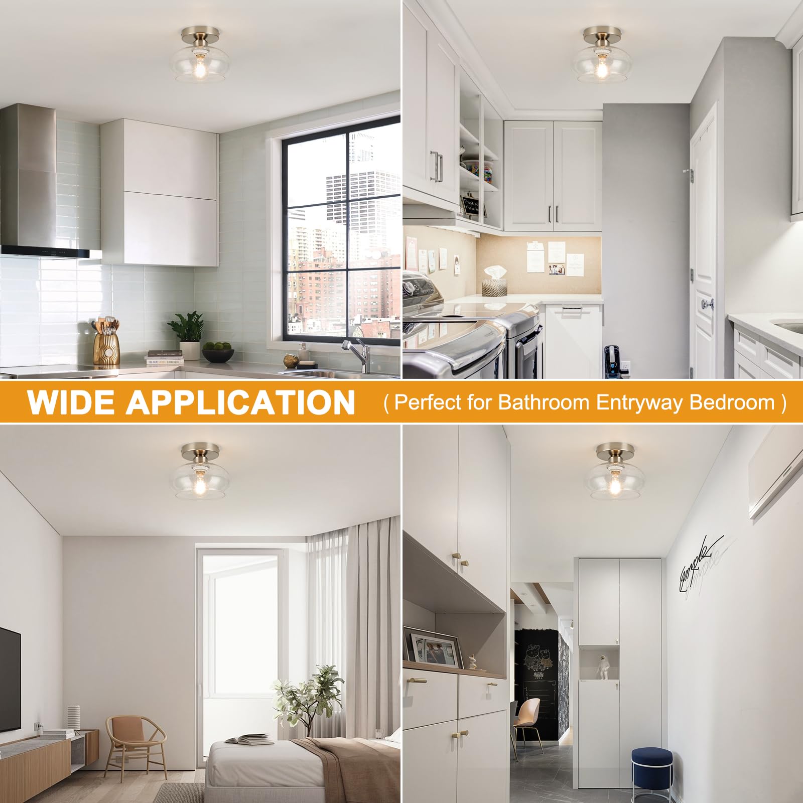 Wilon Modern Semi Flush Mount Ceiling Light - Industrial Ceiling Light Fixture With Glass Shade Kitchen Light Fixtures Mini Ceil