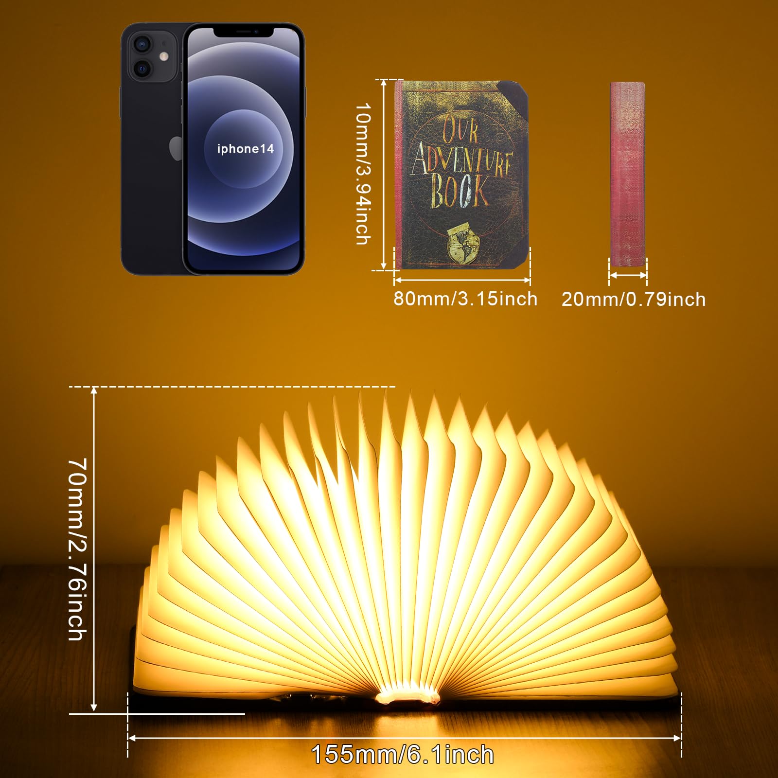 Mini Adventure Book Night Light,3D Folding Lamp&Three Different Lighting Options White/Yellow/Breathing Gradient Colors Led Book