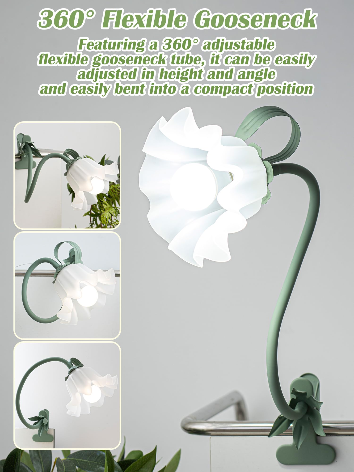 Dsyhyl Clip On Light Flower Desk Lamp With Clamp,3 Color Modes Led Eye-Caring Reading Light Flexible Gooseneck Book Light Study