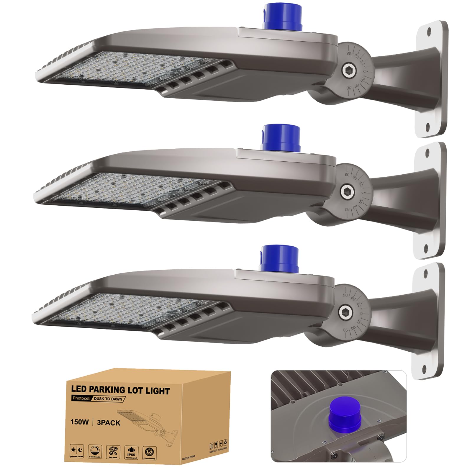 Jc-Lgl Led Parking Lot Light 150W 3 Packs, Led Shoebox Light With Arm Mount, 21000Lm 5000K Daylight, Ip65 Waterproof Dusk To Dawn Parking Lot Light, Led Area Light For Parking Lot Roadway