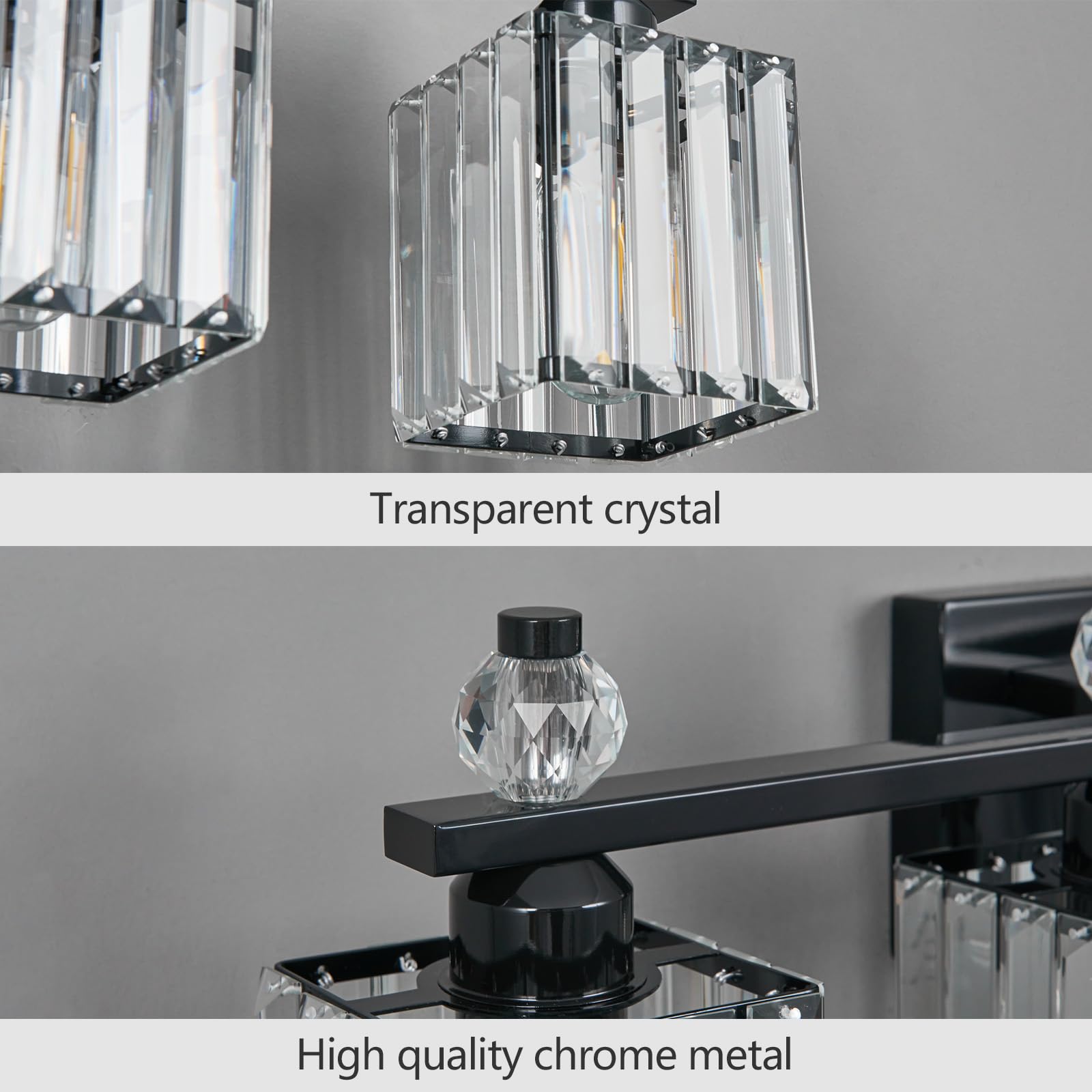 FDPBY 6-Light Crystal Vanity Light Fixtures, Plating Black, Metal, Model 290, Modern Bathroom Lighting Over Mirror