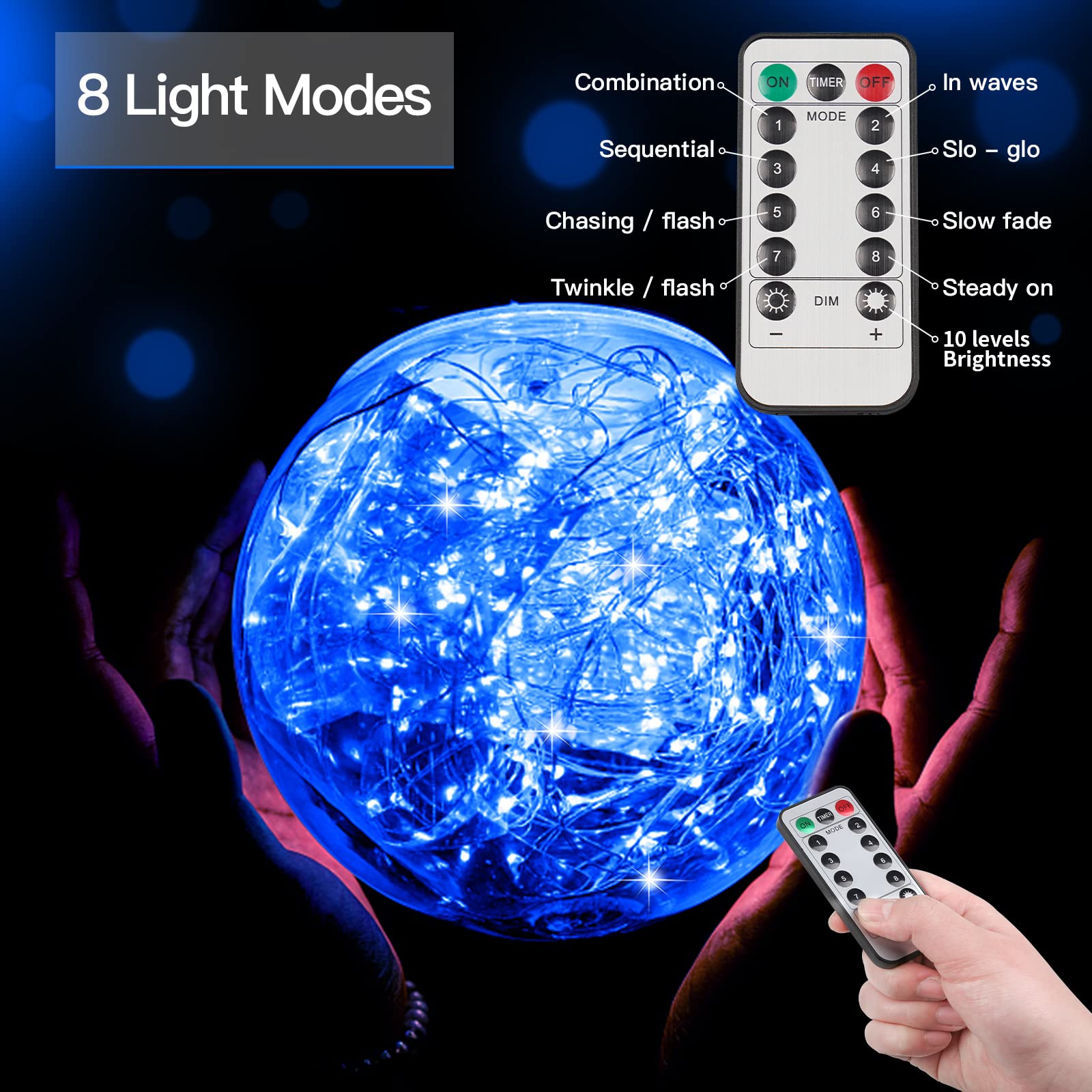 Suddus 66Ft Blue Led Fairy Lights, 200 Led Battery Operated Twinkle Lights For Indoor/Outdoor Use