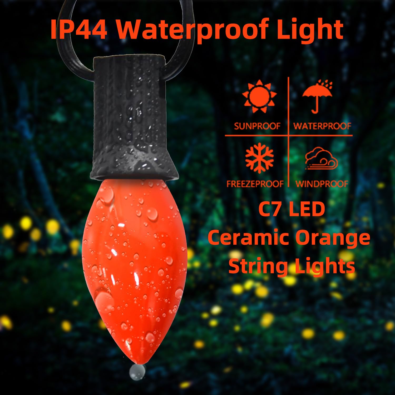 Sotopoo C7 Led Orange Halloween Lights, 25Ft Ceramic Orange Halloween Lights Outdoor Indoor With 25 Led C7 Bulbs, Great As Halloween Home Yard Door Tree Party Decorations Lights (2 Led Spare Bulbs)