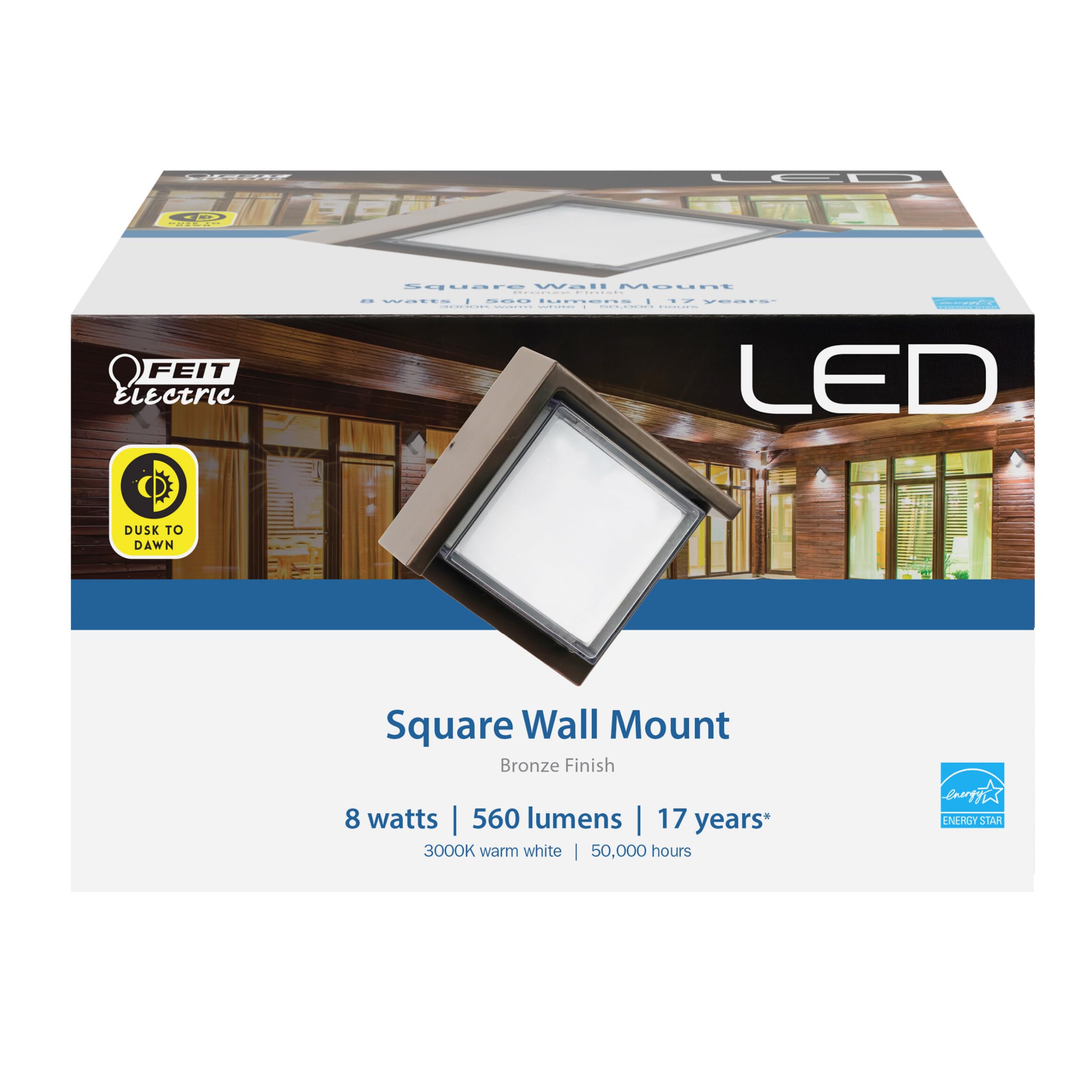Feit Electric LED Wall Light, 7.5W, 500 Lumen, 3000K, Square, Bronze, Model S5SQWM/830/DD/BZ