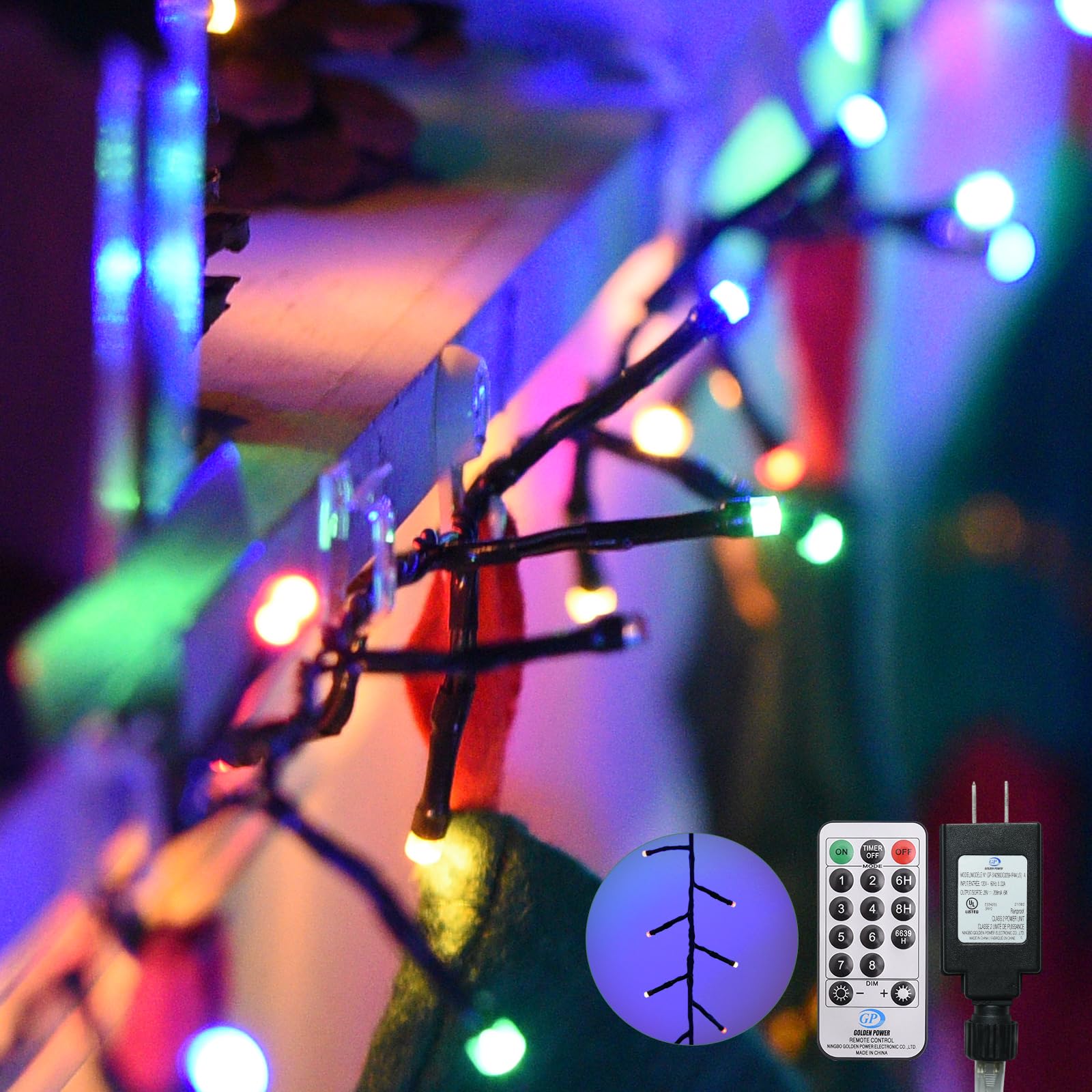 Lycklig Cluster Christmas Fairy Lights 108FT 1000 LED Twinkle String Remote 8 Modes Multicolor BPW-1000LED-MIX