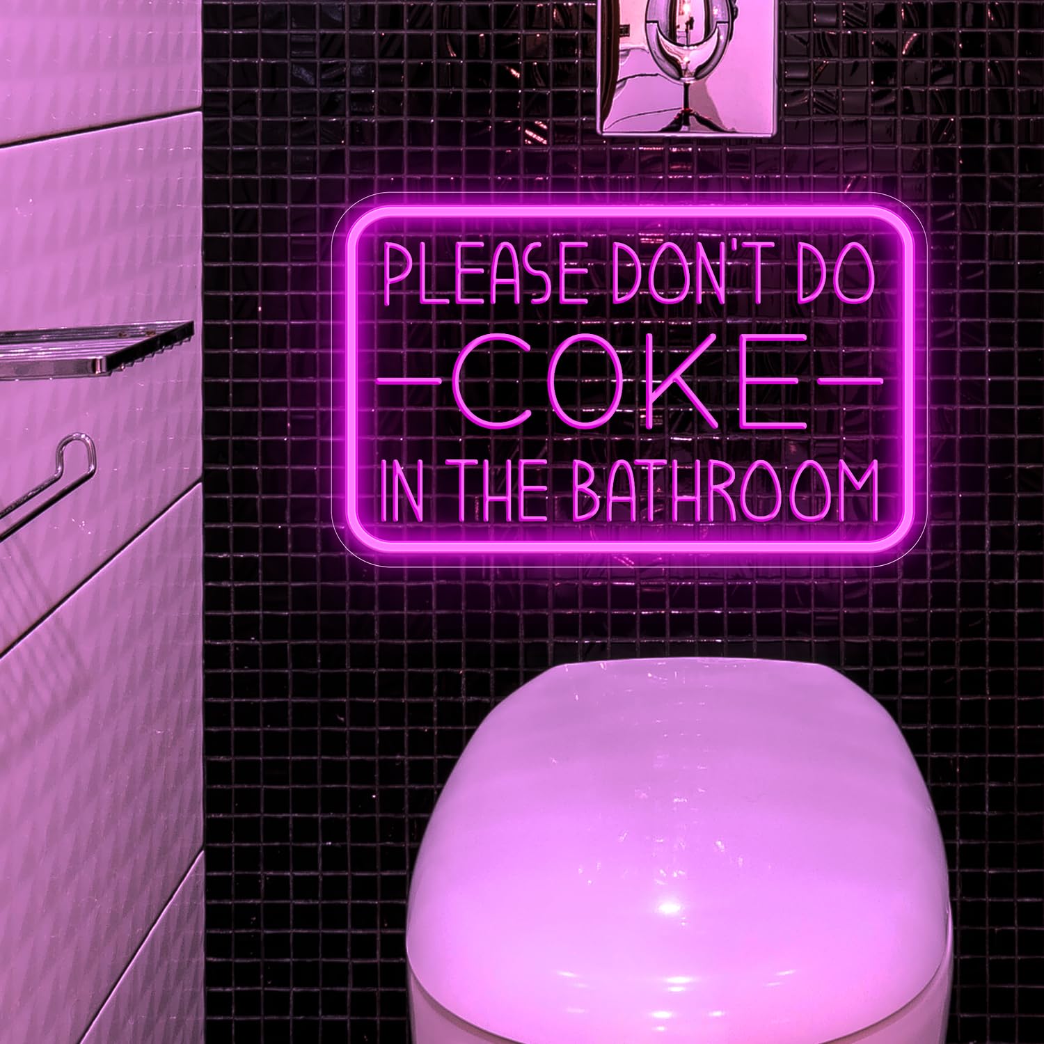 PSPCBS LED Neon Sign - "Please Don't Do Coke in The Bathroom", 10"x16", Pink-COKE, USB Powered, Adjustable Brightness Party Decor