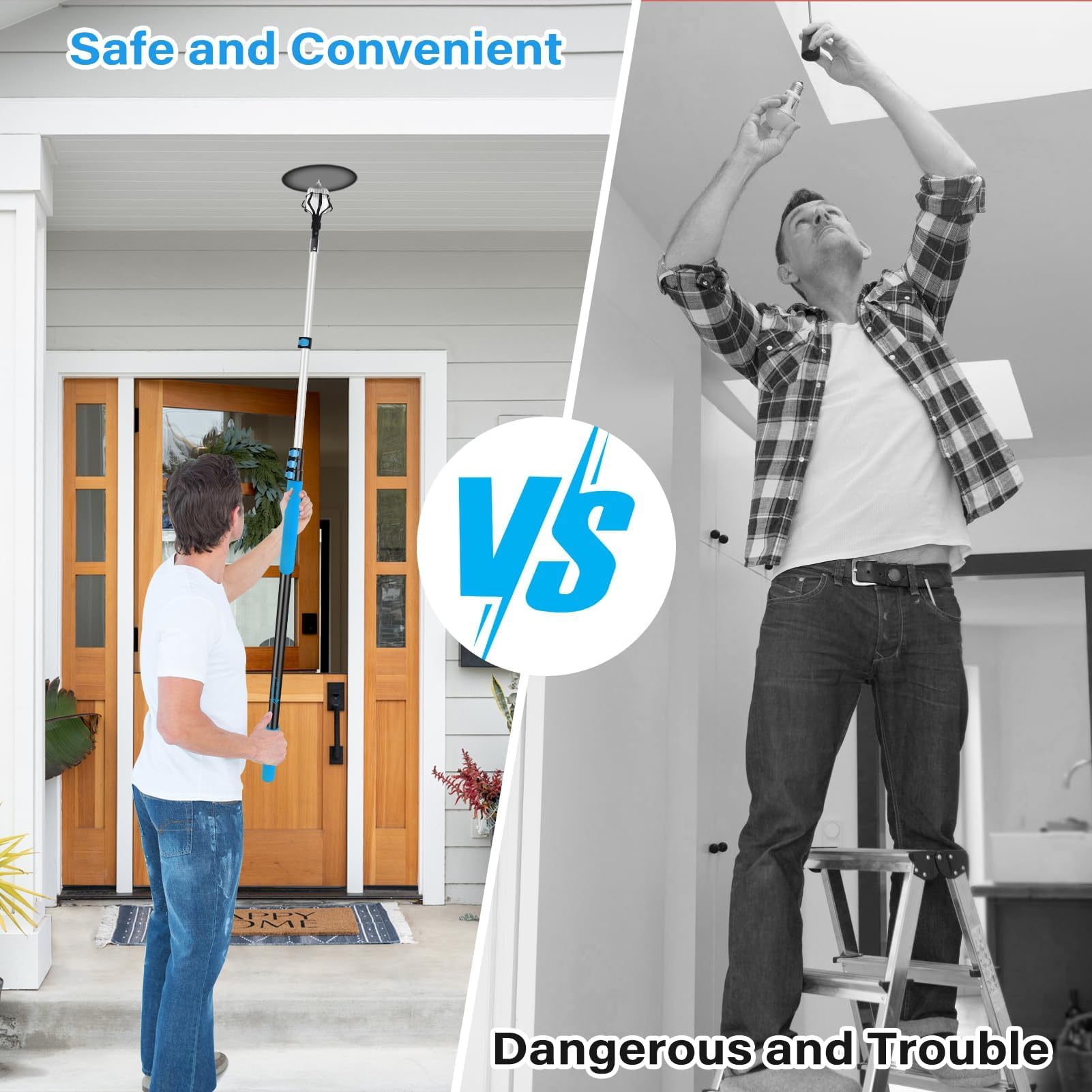 18Ft Reach Light Bulb Changer For High Ceilings,12Ft Telescopic Extension Pole For High Ceilings And Recessed Lights,High Reach