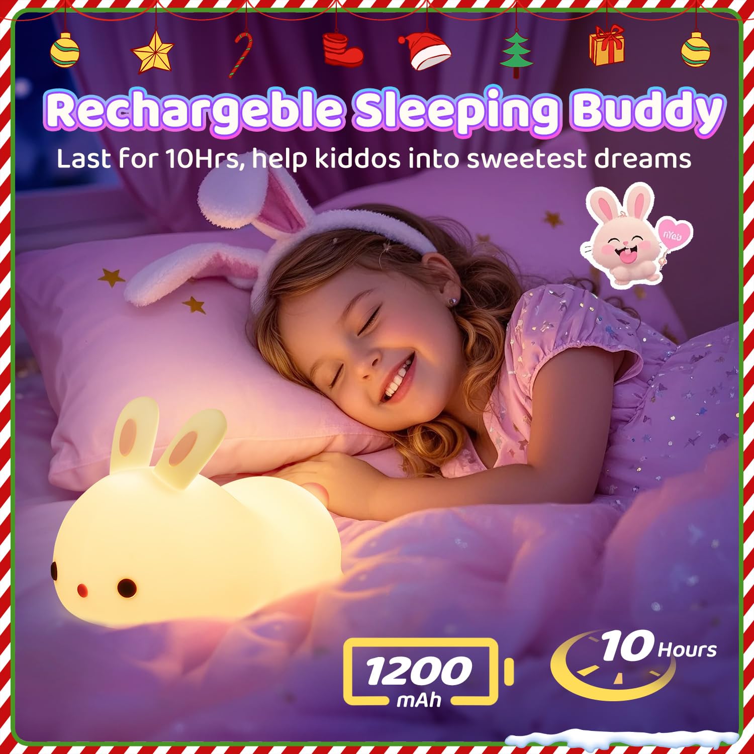 One Fire Bunny Night Light For Kids 16 Colors+ Silicone Soft Toddler Night Light  Dimmable+Rechargeable Nightlight For Kids Room  Easy Tap Control Bunny Lamp  Rabbit Lamp  Cute Stuff  Gifts For Girls