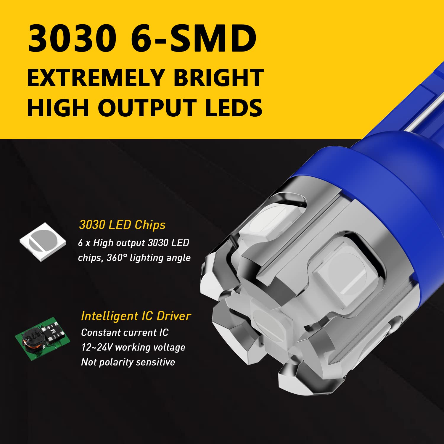 Phinlion 194 Led Light Bulb Blue Super Bright 168 2825 W5W T10 Wedge 6-Smd 3030 Chipsets Led Replacement Bulbs For Car Interior