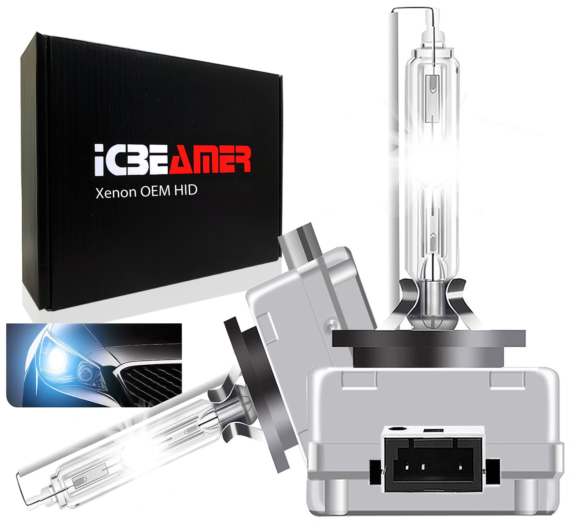 ICBEAMER D3C/D3R/D3S HID Headlight Bulb for Low Beam High Beam | 35W 10000K Blue Xenon Replacement Bulbs | IP68 Waterproof | Pac