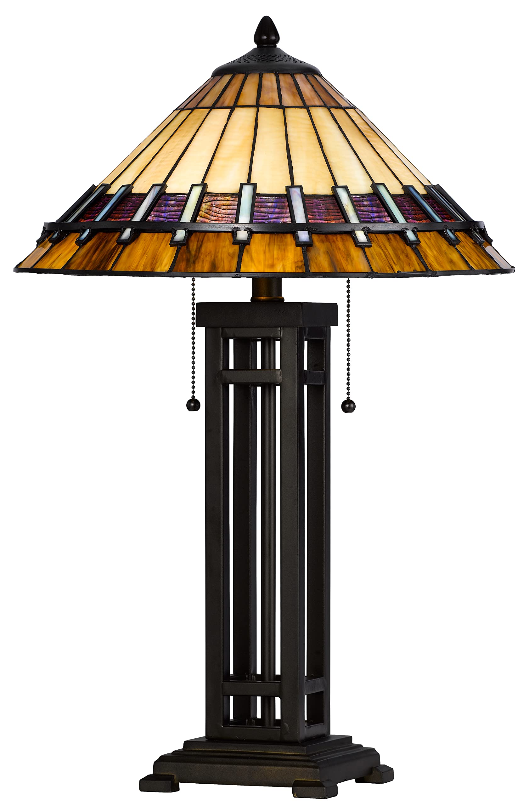 Cal Lighting BO-3111TB 60W X 2 Metal and Resin Tiffany Table Lamp with Pull Chains, Dark Bronze
