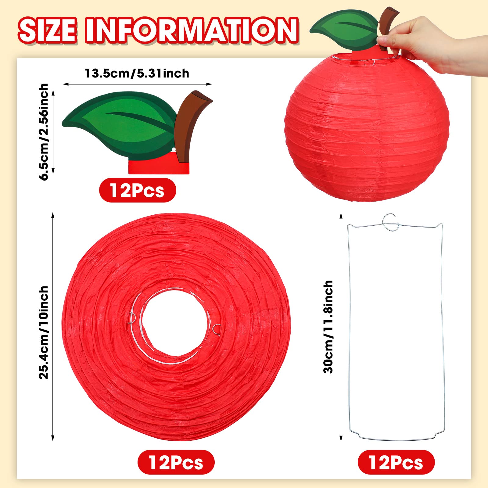Retisee 12 Pcs Red Apple Classroom Decorations Apple Paper Lanterns Fruit Themed Party Decor Hanging Apple Decorations For Birthday Baby Shower Back To School Garden Room Party Supplies