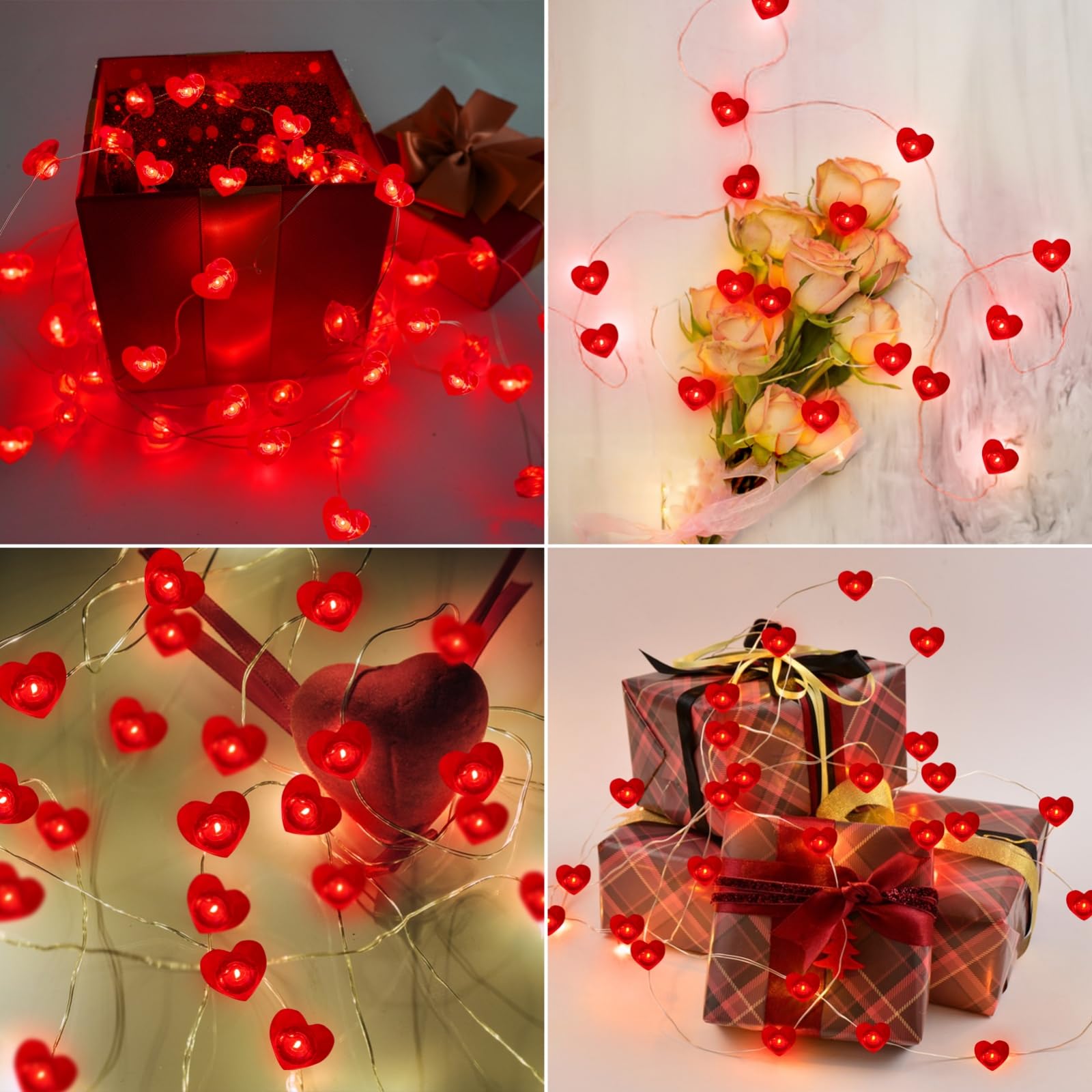 10Ft Red Heart Fairy Lights Battery Operated With Timer For Christmas Decoration, Led String Lights Indoor Outdoor Waterproof Twinkle Lights For Christmas Proposal Anniversary Valentines Party Decor