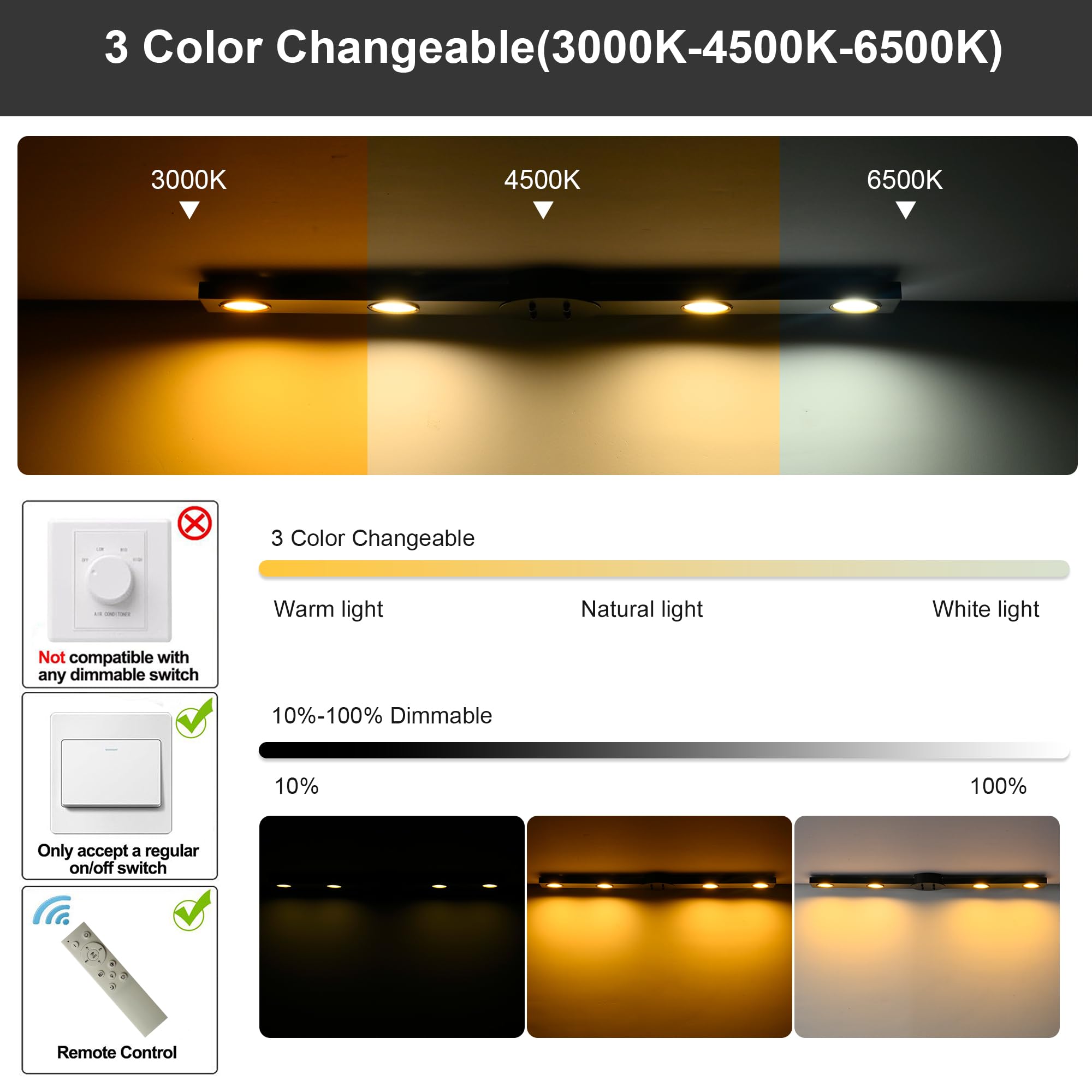 Garwarm Modern Ceiling Light Fixture, 31.5 Inch Dimmable 4-Light LED Chandelier, Black, Model TT-JD1602-4B