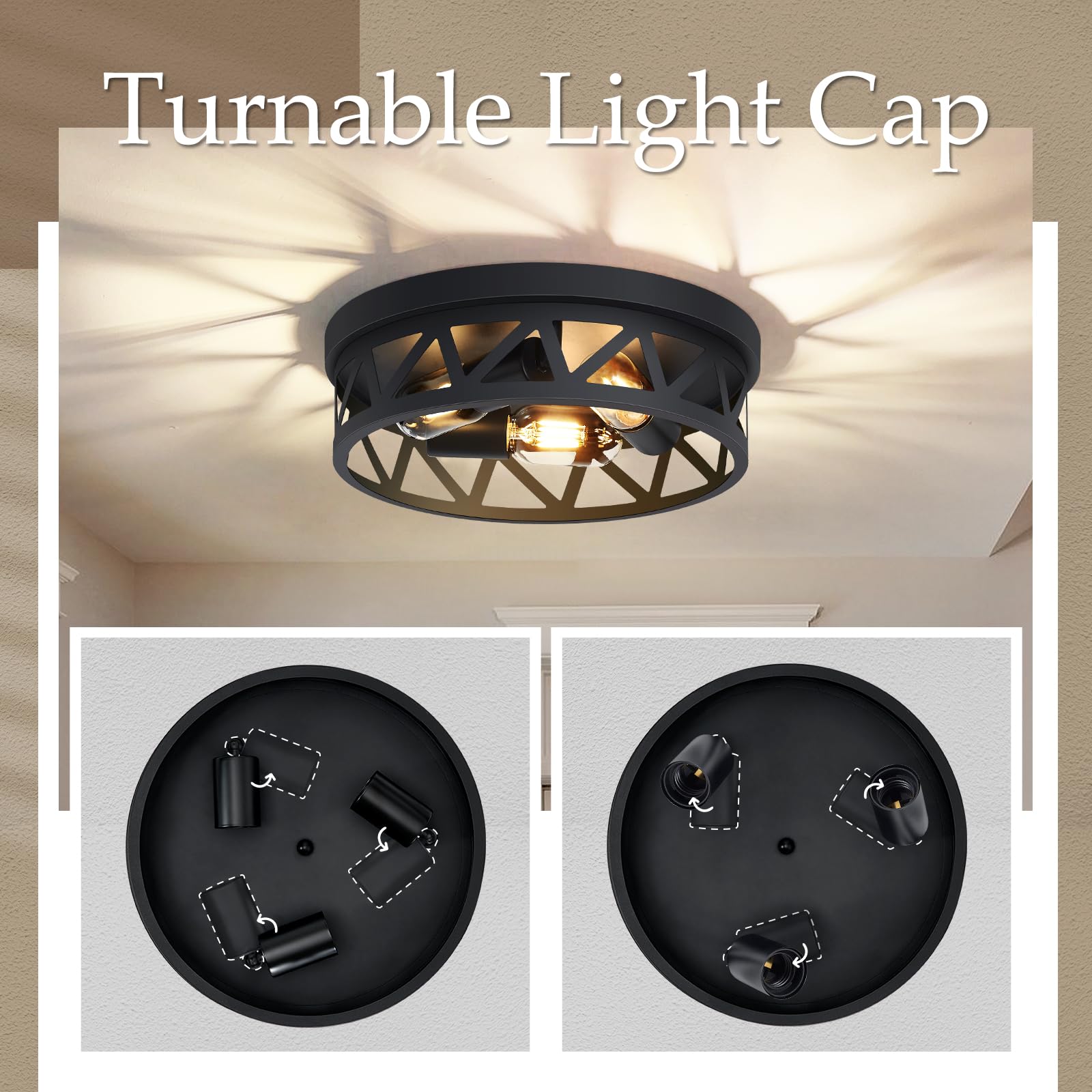 Dpxekq 13 Inch Black Flush Mount Ceiling Light Fixture,3-Light Light Fixtures Ceiling Mount For Hallway Hall,Kitchen Light Fixtures,Farmhouse Light Fixtures Ceiling (1 Pack)