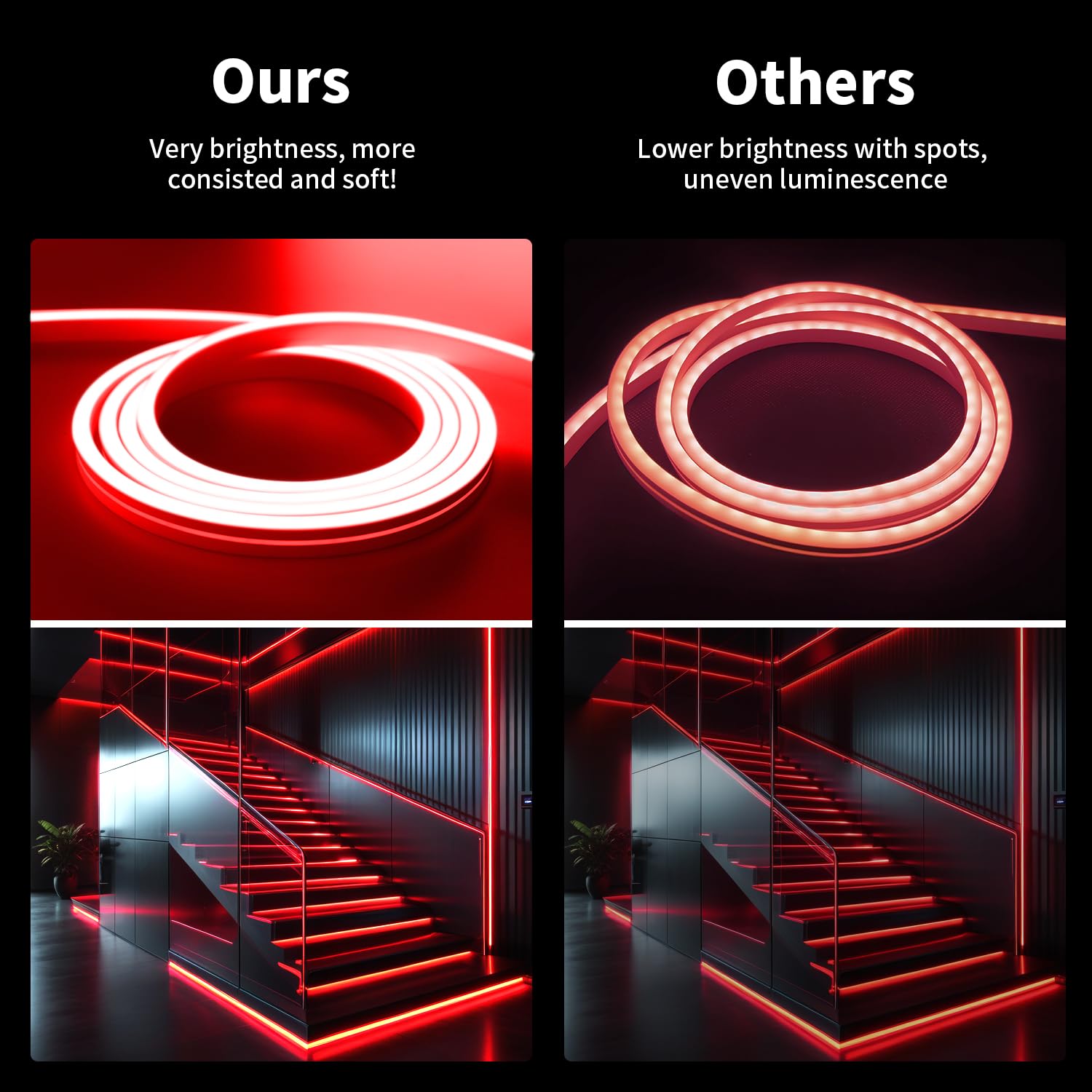 iNextStation 12V LED Strip Lights, 16.4FT Waterproof Flexible Neon Rope Light, Red, Dimmable & Cuttable for Cabinet, Wall, Bedroom