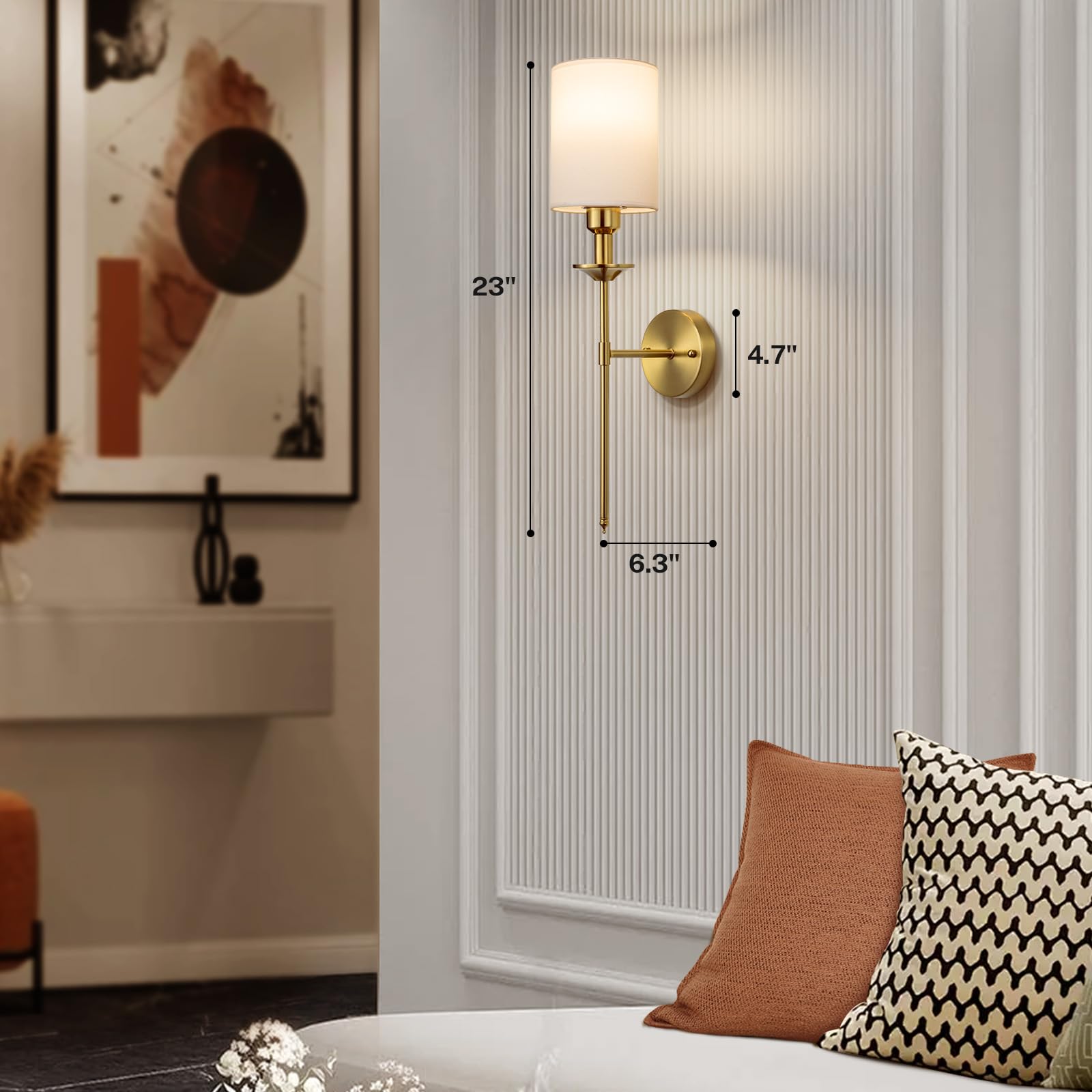 NookNova Battery Operated Wall Sconce Set of 2, Rechargeable Fabric Wall Lights, 5000mAh, Gold