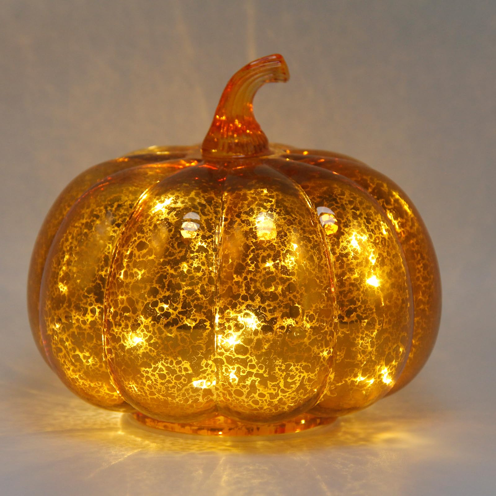 Cfdecor Mercury Glass Pumpkin Light With Timer, Battery Operated Led, 10 Fairy Lights, Gold2, Model Mge, Ideal For Halloween & Thanksgiving Decor