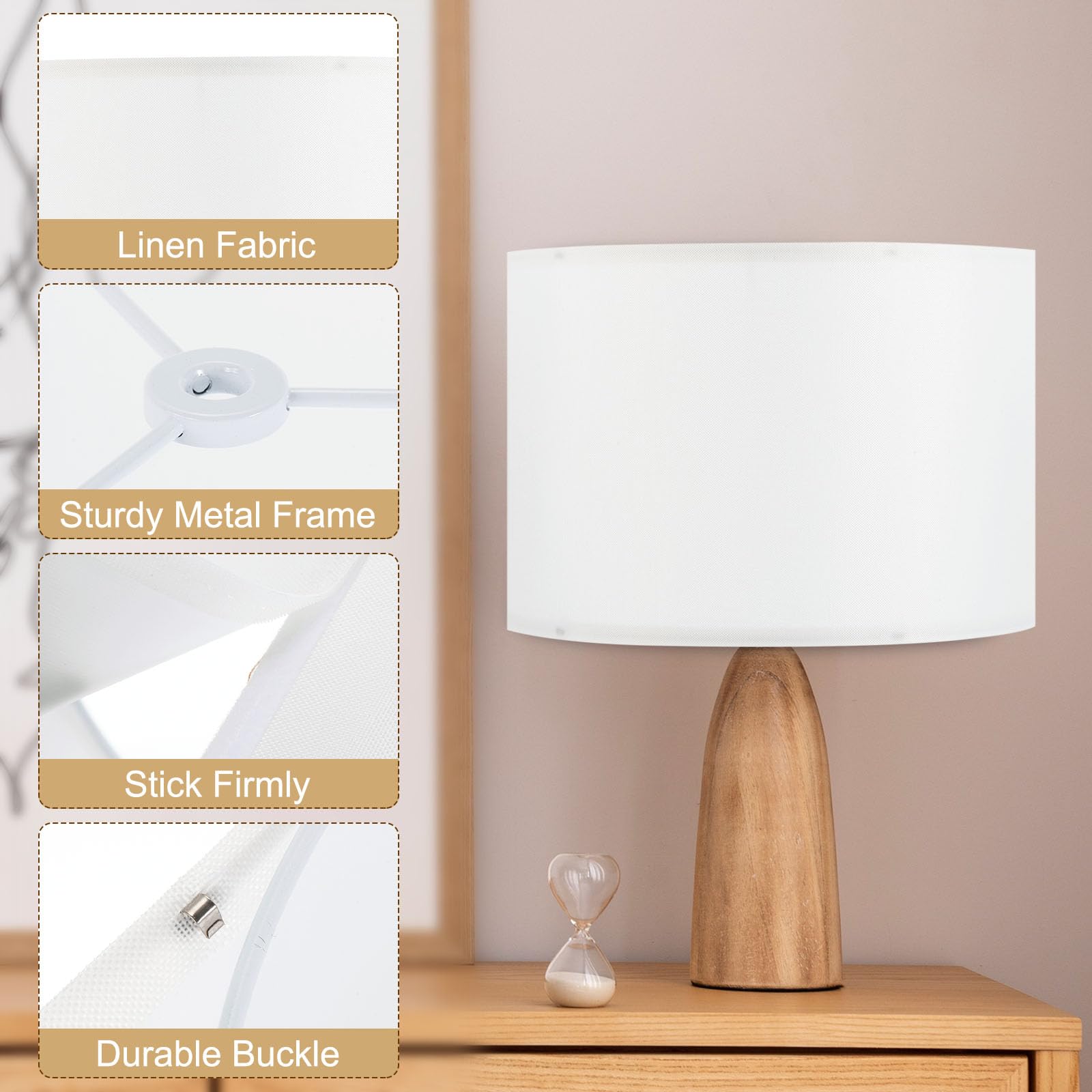 Patikil Drum Lamp Shades, 13"X13"X9" Linen Round Lamp Shade For Table Lamps Easy Assembly Lampshade For Table Lamps Floor Lamps Bedside, White