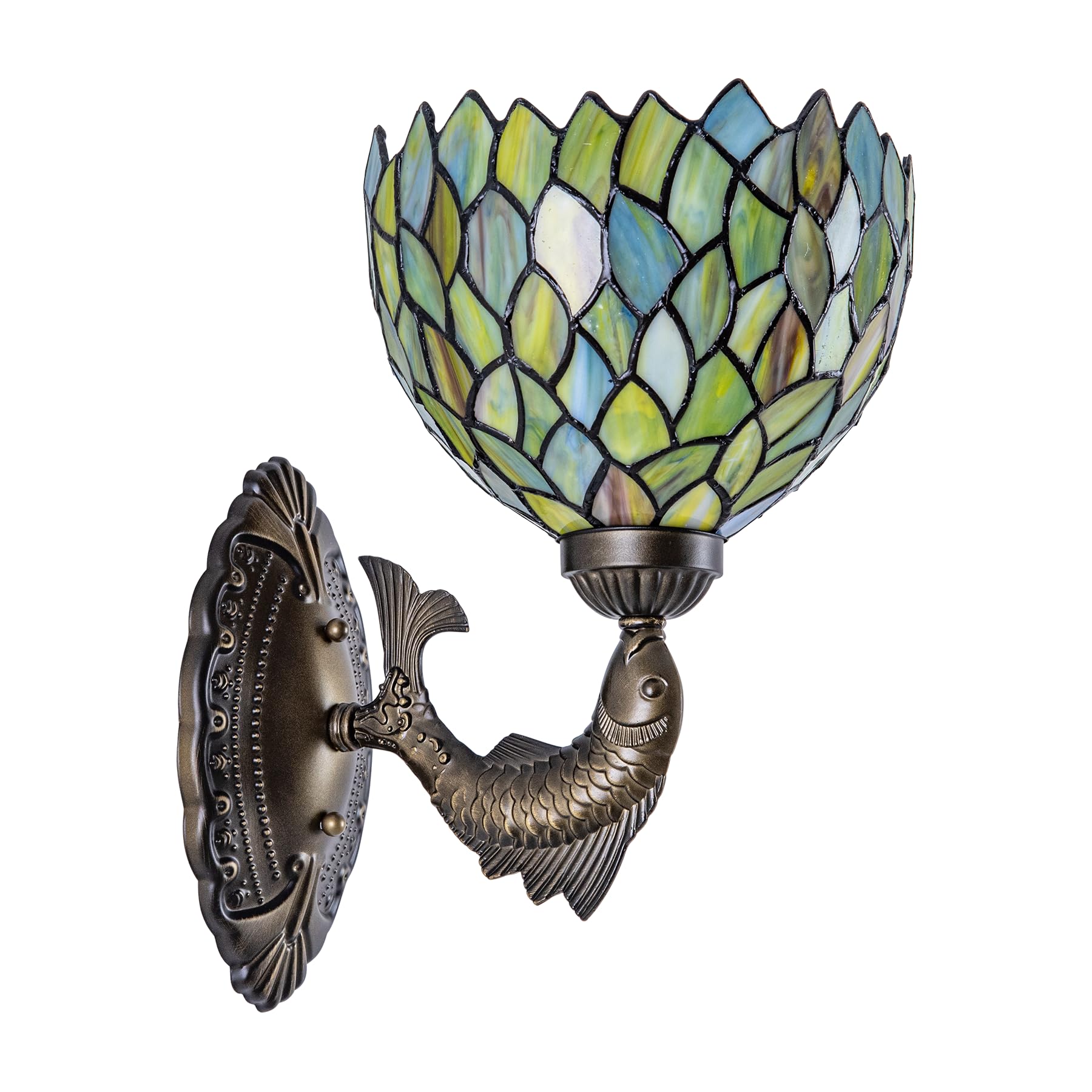 GILGGAK Tiffany Style Wall Sconce 8-inch Gradient Green Wisteria Stained Glass Lamp for Reading Bedroom Hallway Living Room Home