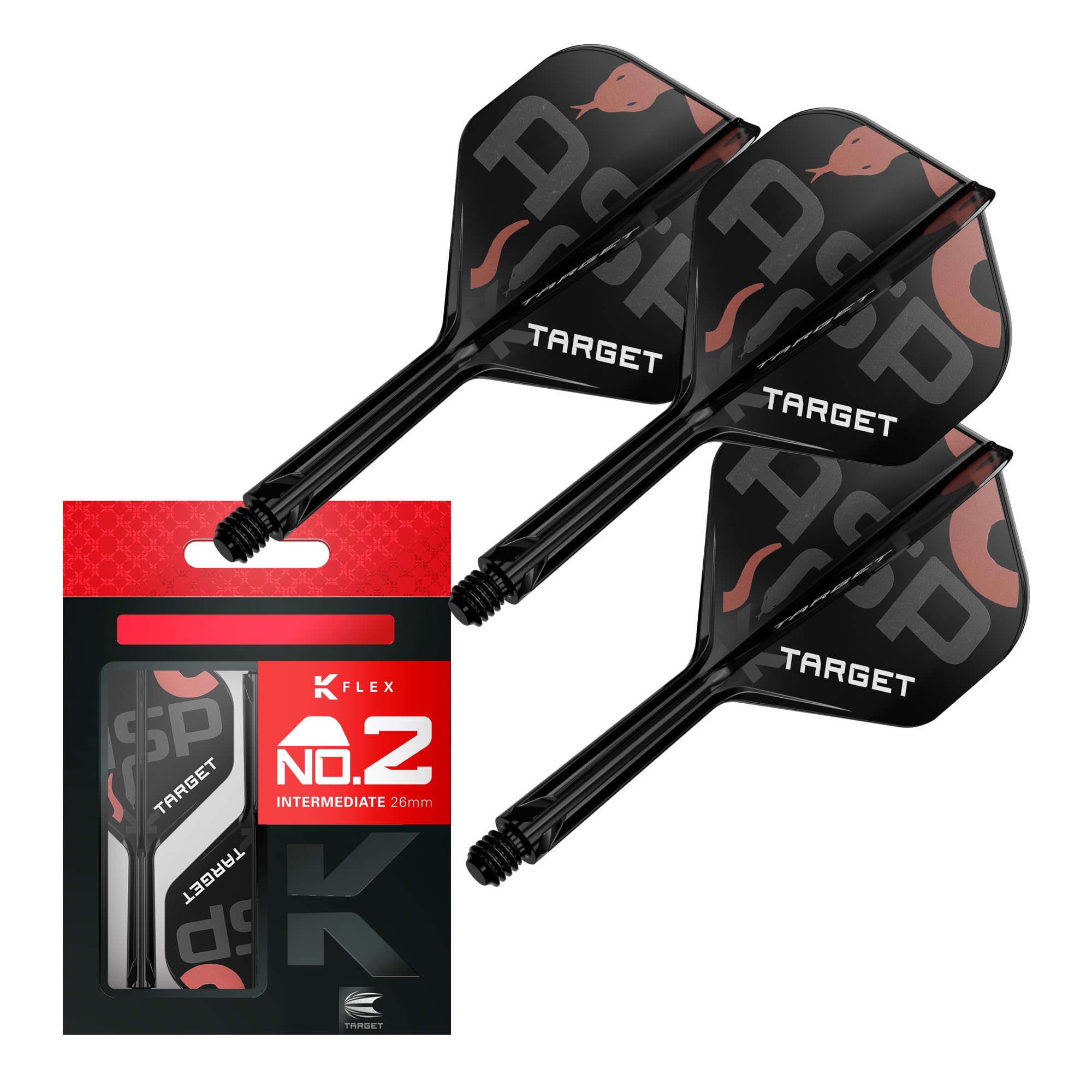 Target Darts Nathan Aspinall K Flex Flights & Shaft System, Intermediate 26mm, Black, Pack of 3 Darts Accessories