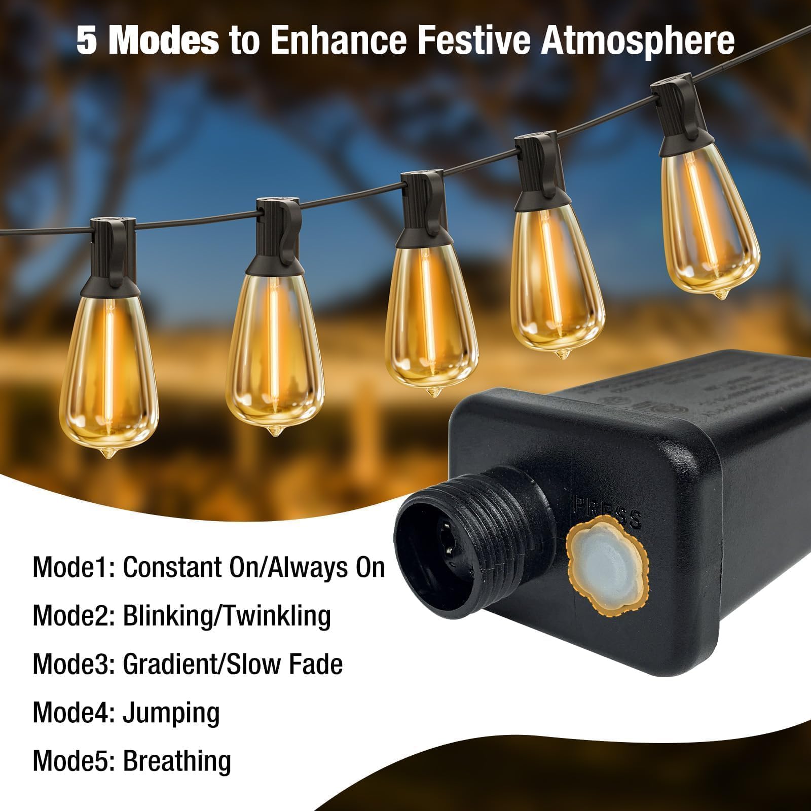 Litogo Led Outdoor String Lights, 60Ft Patio Lights Waterproof With Edison Bulbs Shatterproof, Warm White Hanging Outside Lights