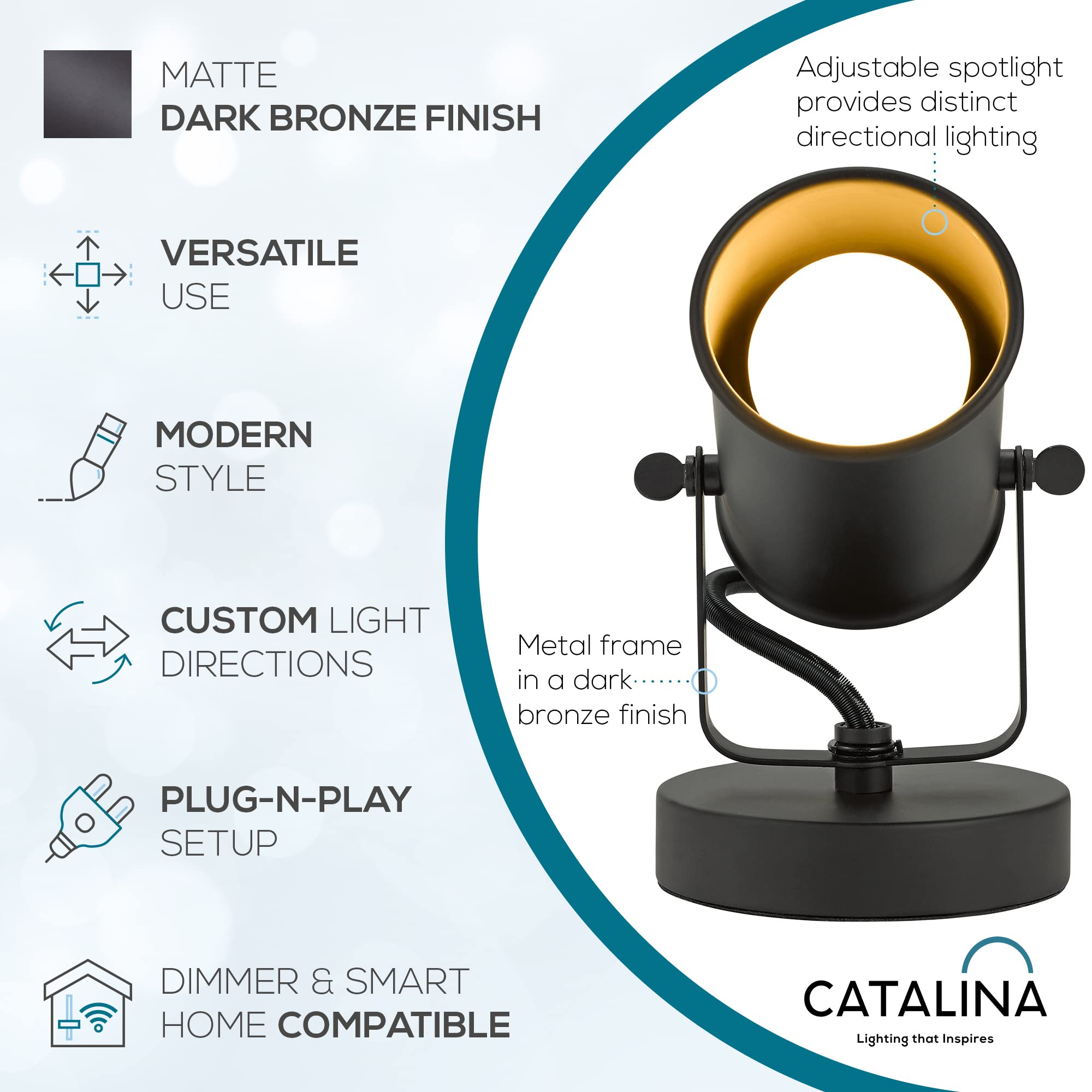 Catalina Lighting Modern Multipurpose Spotlight Desk Or Wall Mount Accent Lamp, 6'', Dark Bronze, Pack Of 1