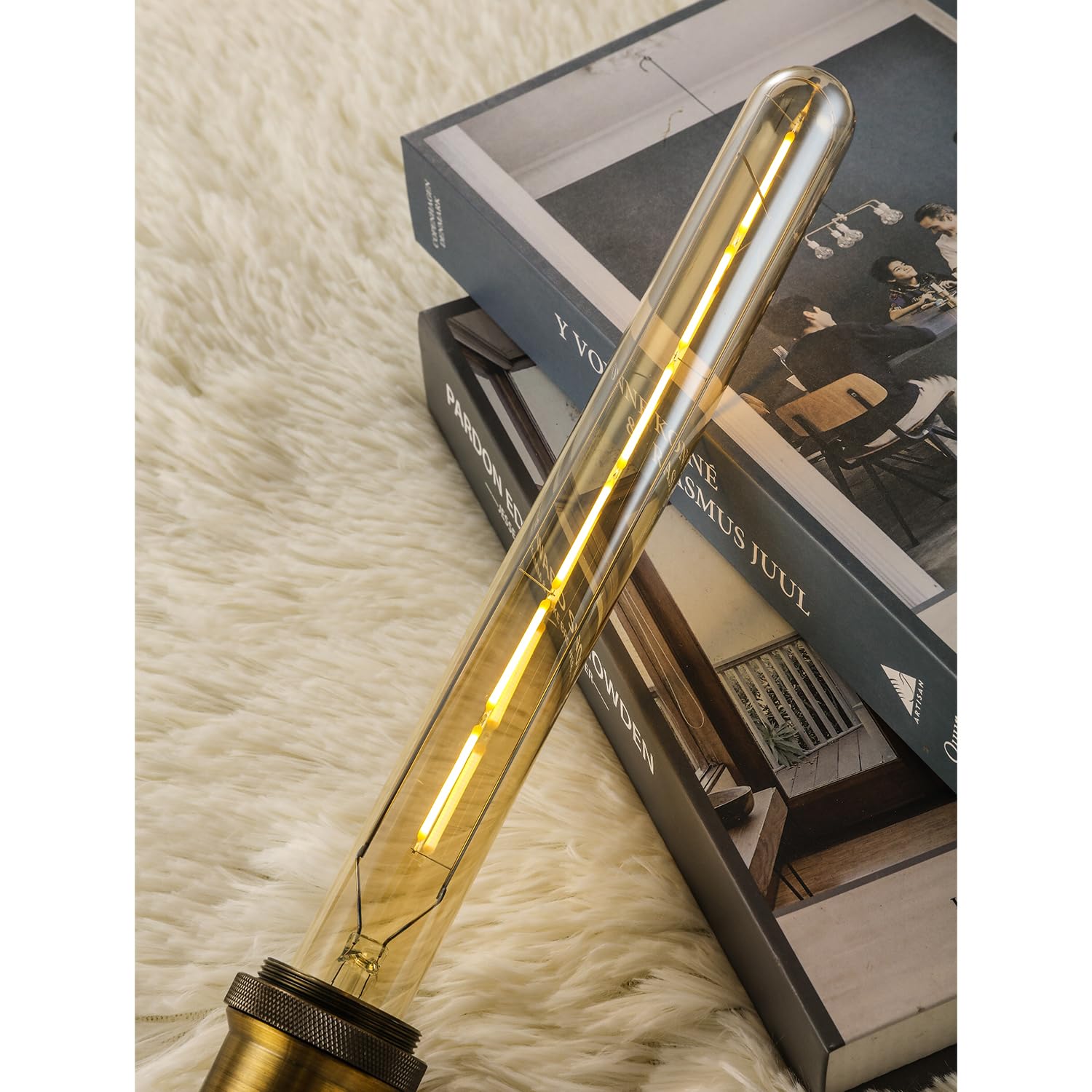 Leools T300 LED Bulbs, 12W Dimmable Tubular, 100W Equivalent, 11.8in Amber Glass, 2700K Warm White, E26 Edison,