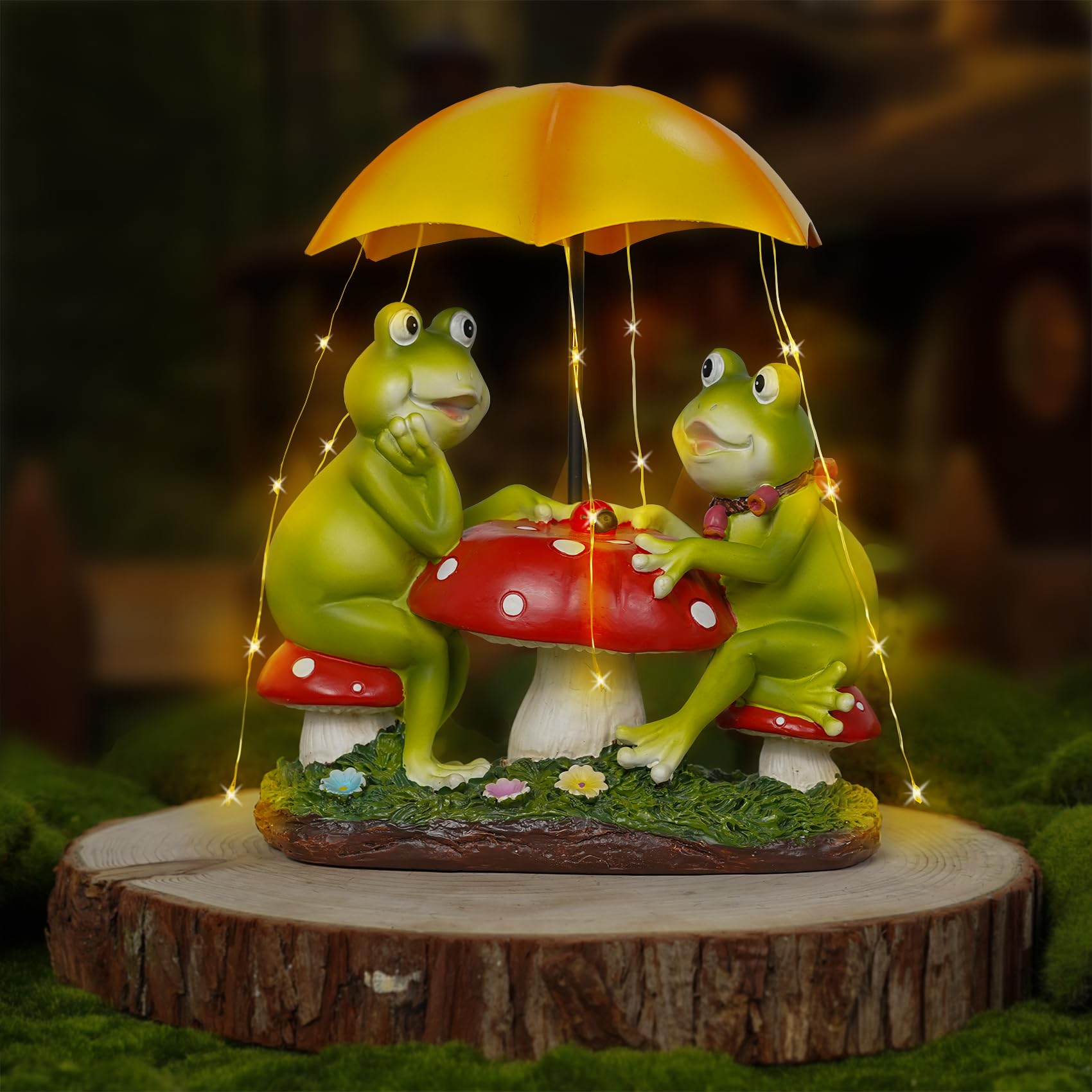 Mininova Solar Garden Outdoor Decor Statue Frog Figurines Sitting On Mushroom With Umbrella Led String Lights Resin Ornaments For Spring Birthday Housewarming