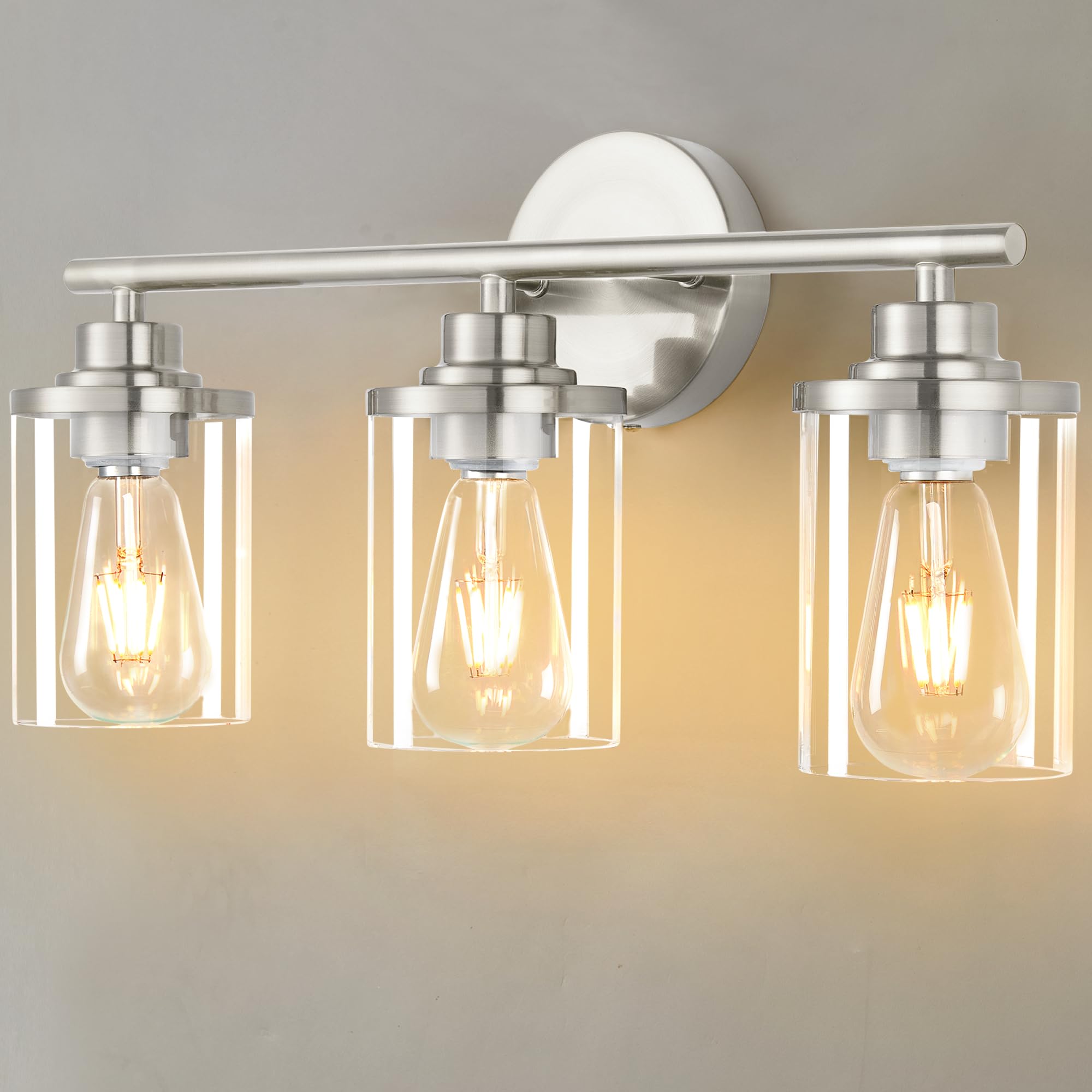 Porphyions Bathroom Light Fixtures,Vanity Lights,Brushed Nickel Bathroom Lights Over Mirror,Nickel Vanity Light For Bathroom,20'' Brushed Nickel 3-Light Modern Bathroom Sconce