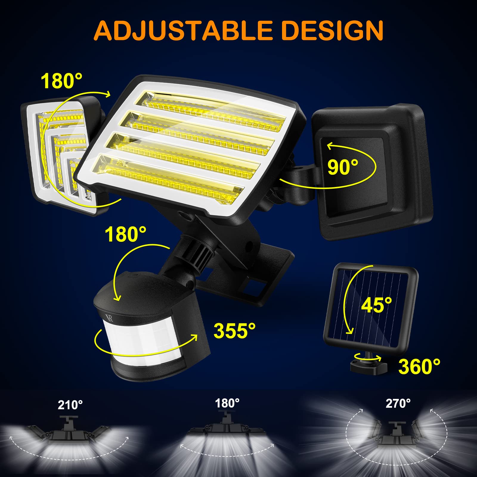 VENSSTNOR Solar Motion Sensor Flood Lights, 4000LM, 72FT Sensing, 2 Pack, Black, IP65, Remote Control