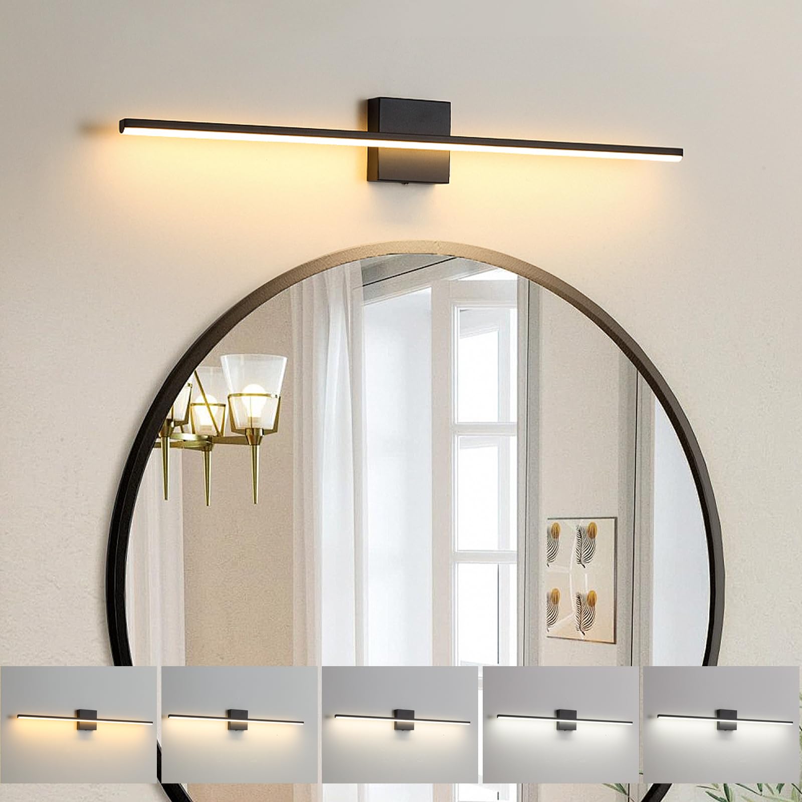 fengkiop Modern Bathroom Vanity Light 32 Inch  20W Black Bathroom Light Fixture Over Mirror  Dimmable 5CCT LED Wall Sconce Lighting for Restroom Mirro