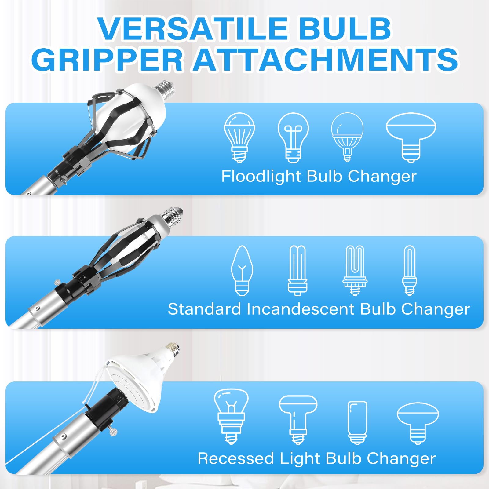 VASALAID Light Bulb Changer - 26FT Reach with 20FT Telescopic Pole, Aluminum, Blue, Model Lightchanger-20ft for High Ceilings