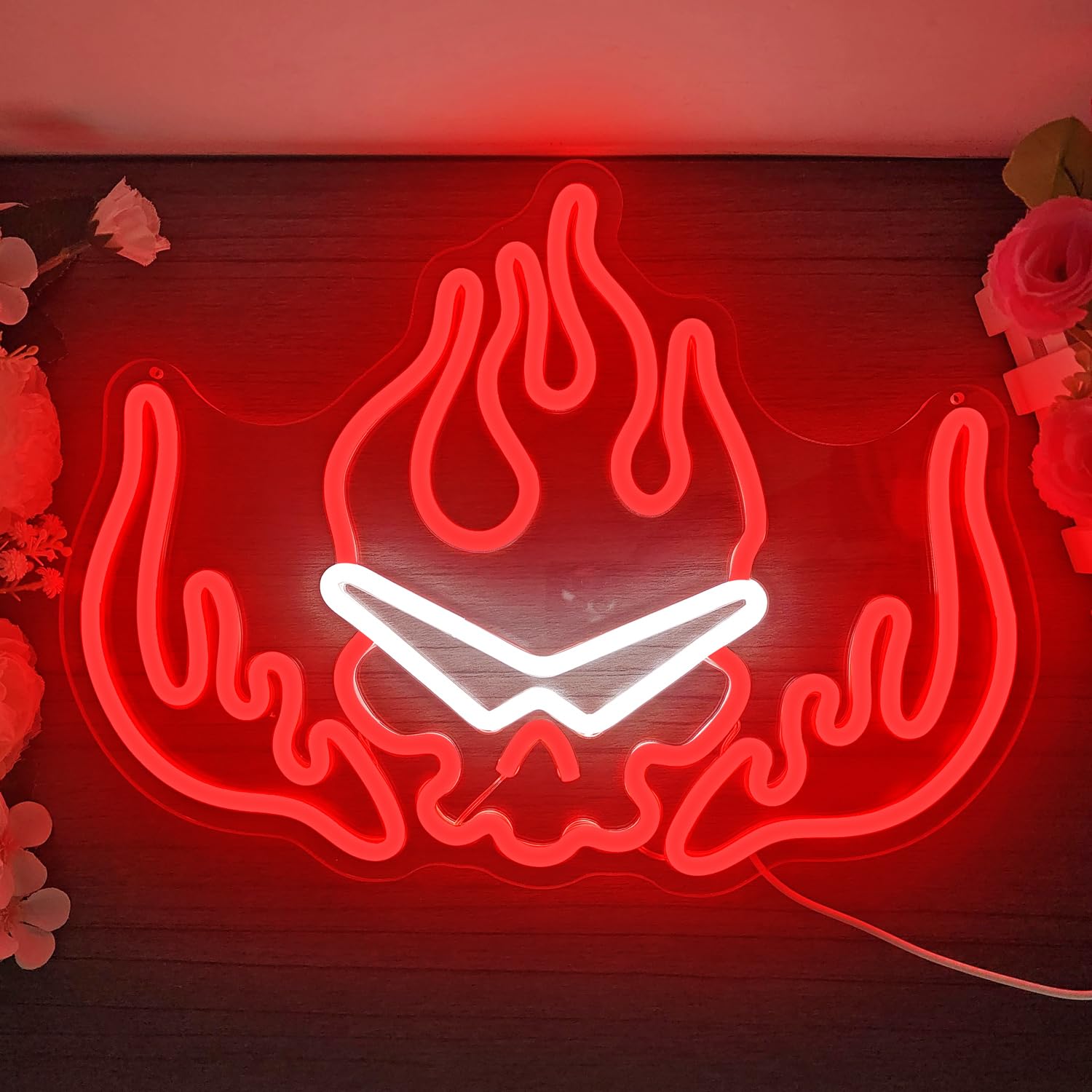 Gurren Lagann Flaming Skull Neon Sign Led Dimmable Anime Kamina Neon Sign for Wall Decor Sunglasses Fire Led Neon Light Sign Lig