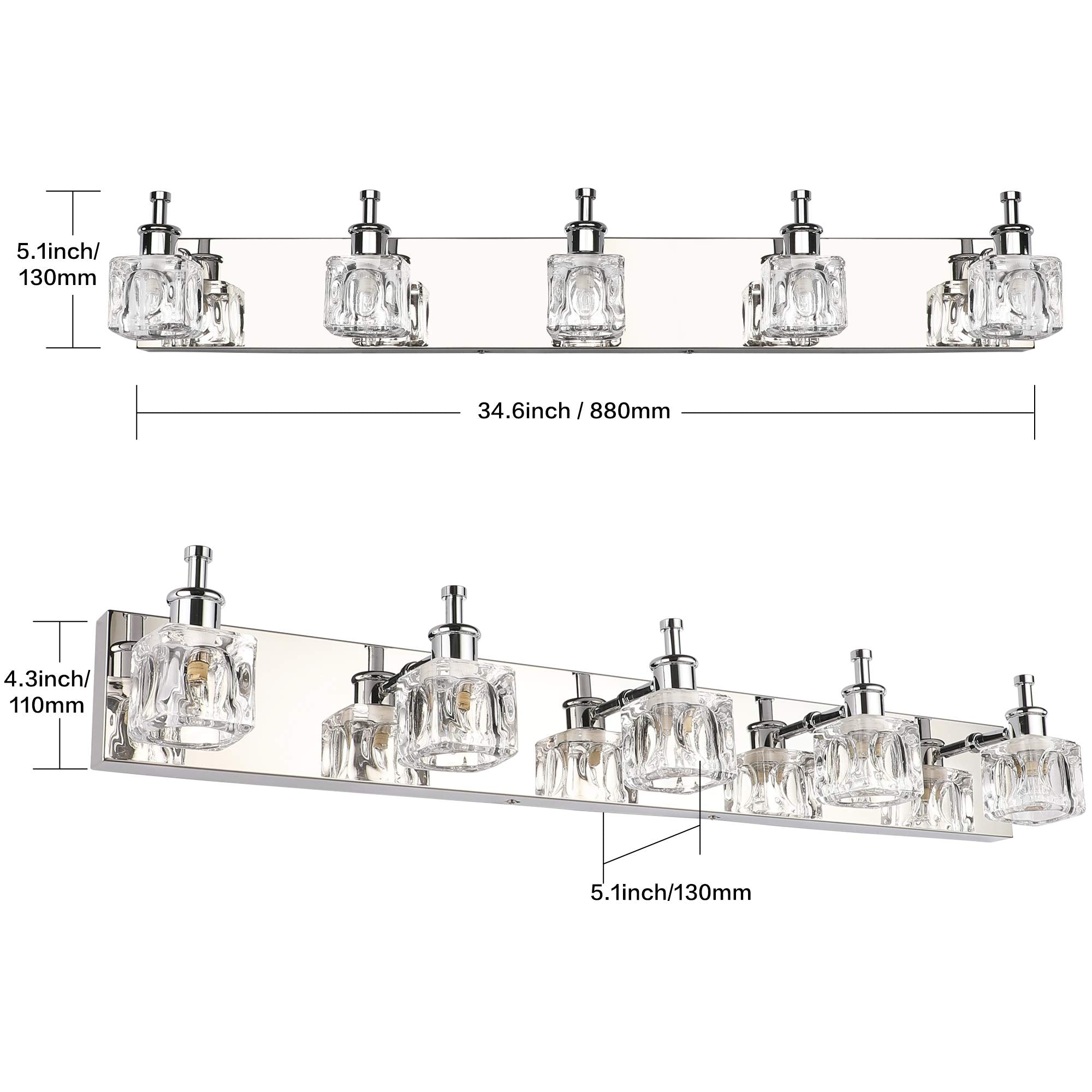 Presde Modern 5-Lights Bathroom Vanity Light Fixtures, Chrome Gloss Finish, Led Wall Lighting (Bulb Excluded)