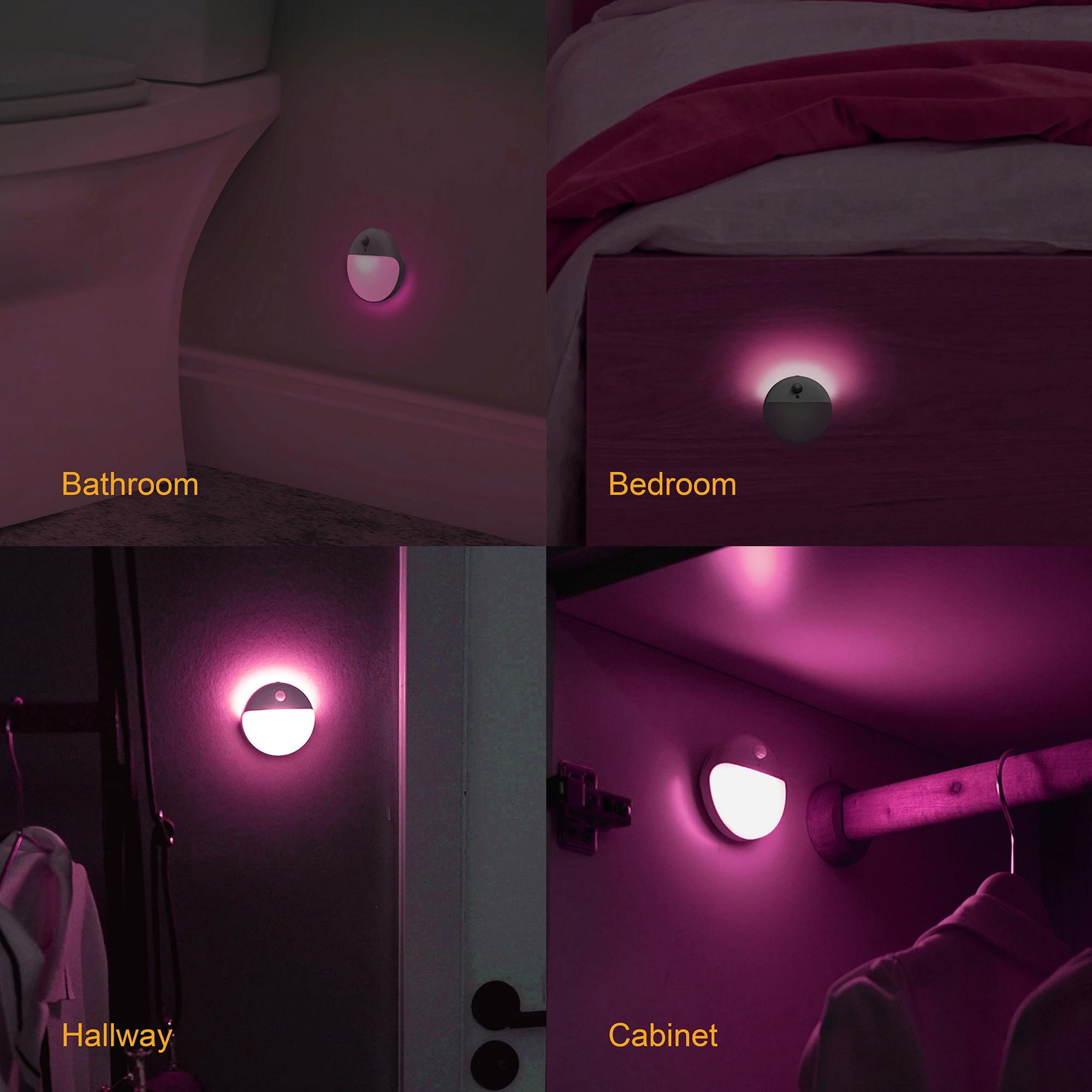 Yunlex 2 Pack Motion Sensor Night Light, 3 Lighting Modes, Battery-Powered Wardrobe Lights, Stick-Anywhere, Stepless Dimming, Pi
