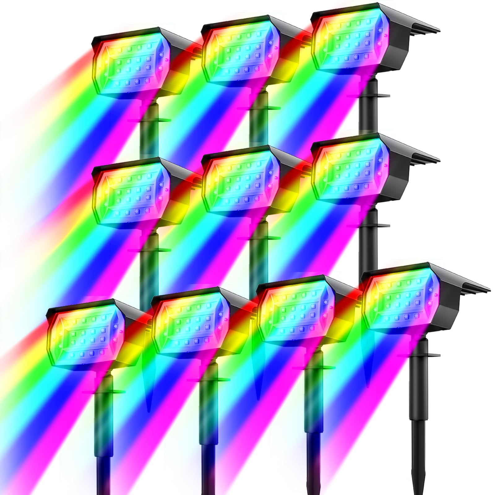 nipify Solar Spot Lights Outdoor, 10 Pack, Color Changing, 7 Modes, Waterproof, Multicolor Landscape Lighting