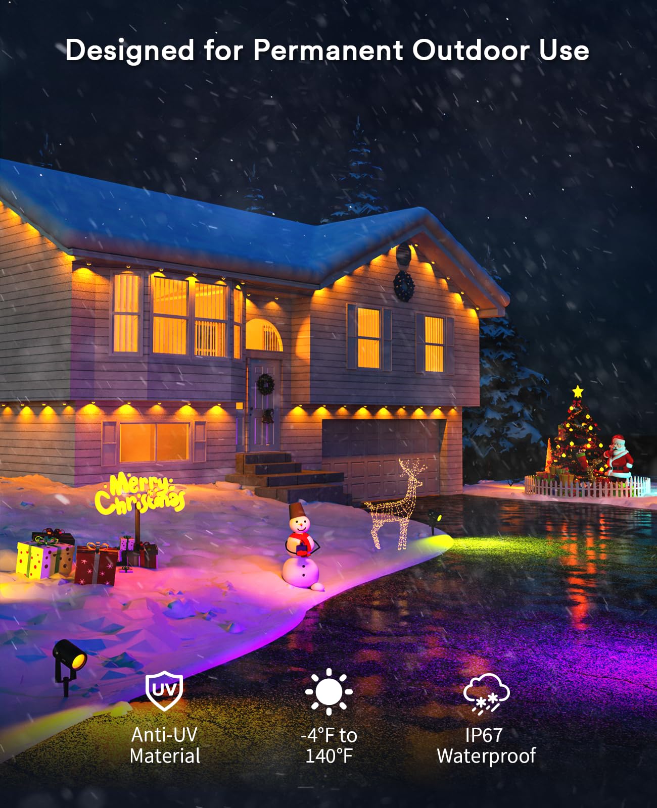 Angelhalo 100Ft Smart Outdoor Lights, 72 Led, Ip65 Waterproof, Compatible With Alexa & Google