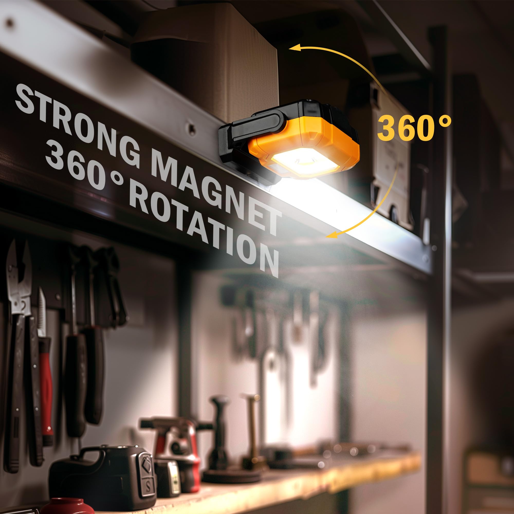 Unibrite Magnetic Work Light, 1200Lm Cob Led Rechargeable Work Light With 15 Lighting Modes, 360°Rotatable Flood Lights For Car Repairing, Job Site Lighting Emergency Outdoor Camping Hiking