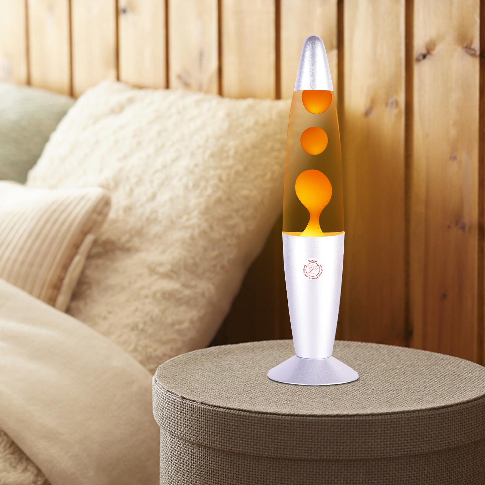 Vanful Orange Magma Lamp - 13in Liquid Motion Night Light, Aluminum, Silver Base, Mood Decor for Home, Office, Kids