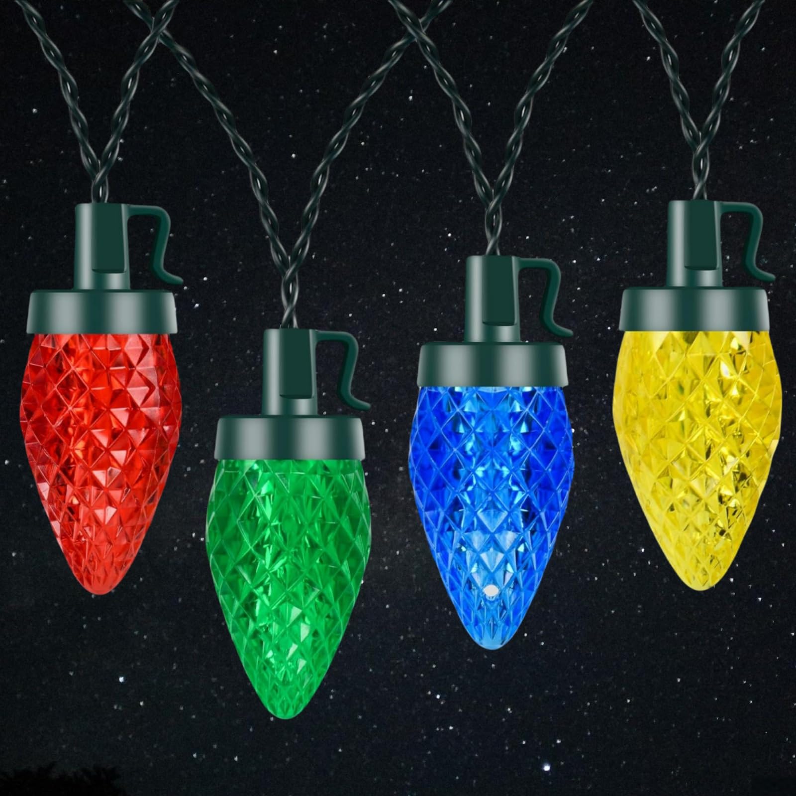 ZiegLad C9 Battery Operated Christmas Lights, 50 Multicolor LED Bulbs, 16.5FT, Big Bulbs, Indoor Outdoor Decoration